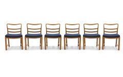 Six Dining Chairs by Edward Wormley, Large Scale, Bleached Mahogany, Blue Fabric