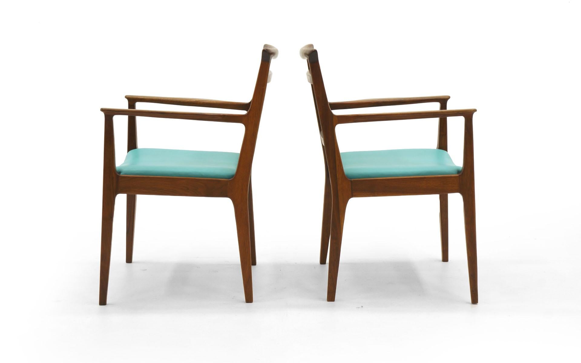 American Six Dining Chairs by Edward Wormley, Walnut Frames, Cane Backs and Blue Seats