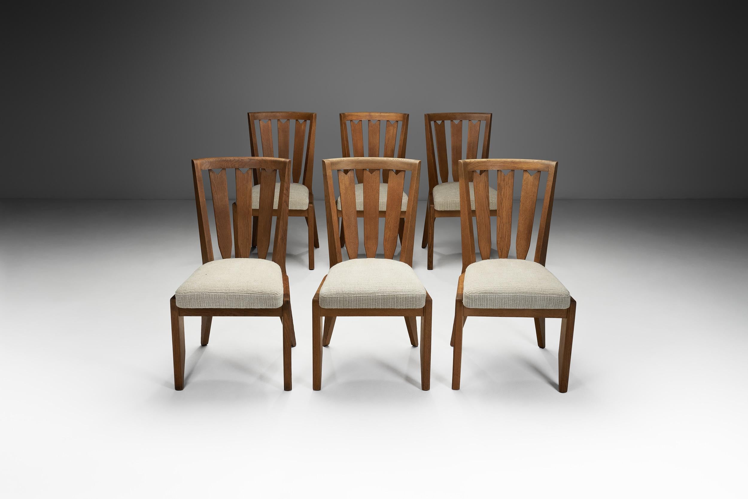 Français Six Dining Chairs by Guillerme et Chambron for Votre Maison, France 20th Century en vente