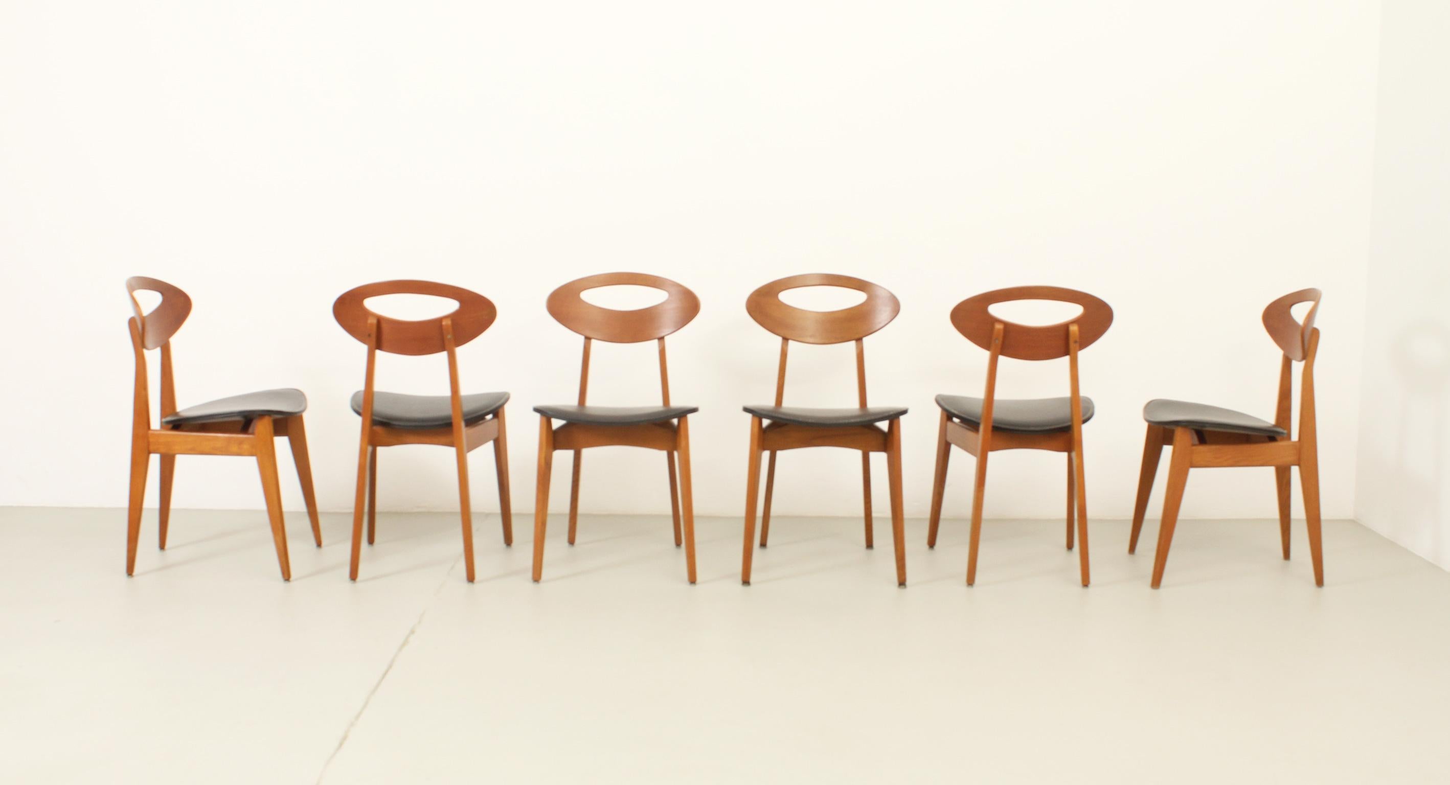 Six chaises de salle à manger de Roger Landault pour Maison Sentou, France, années 1950 1