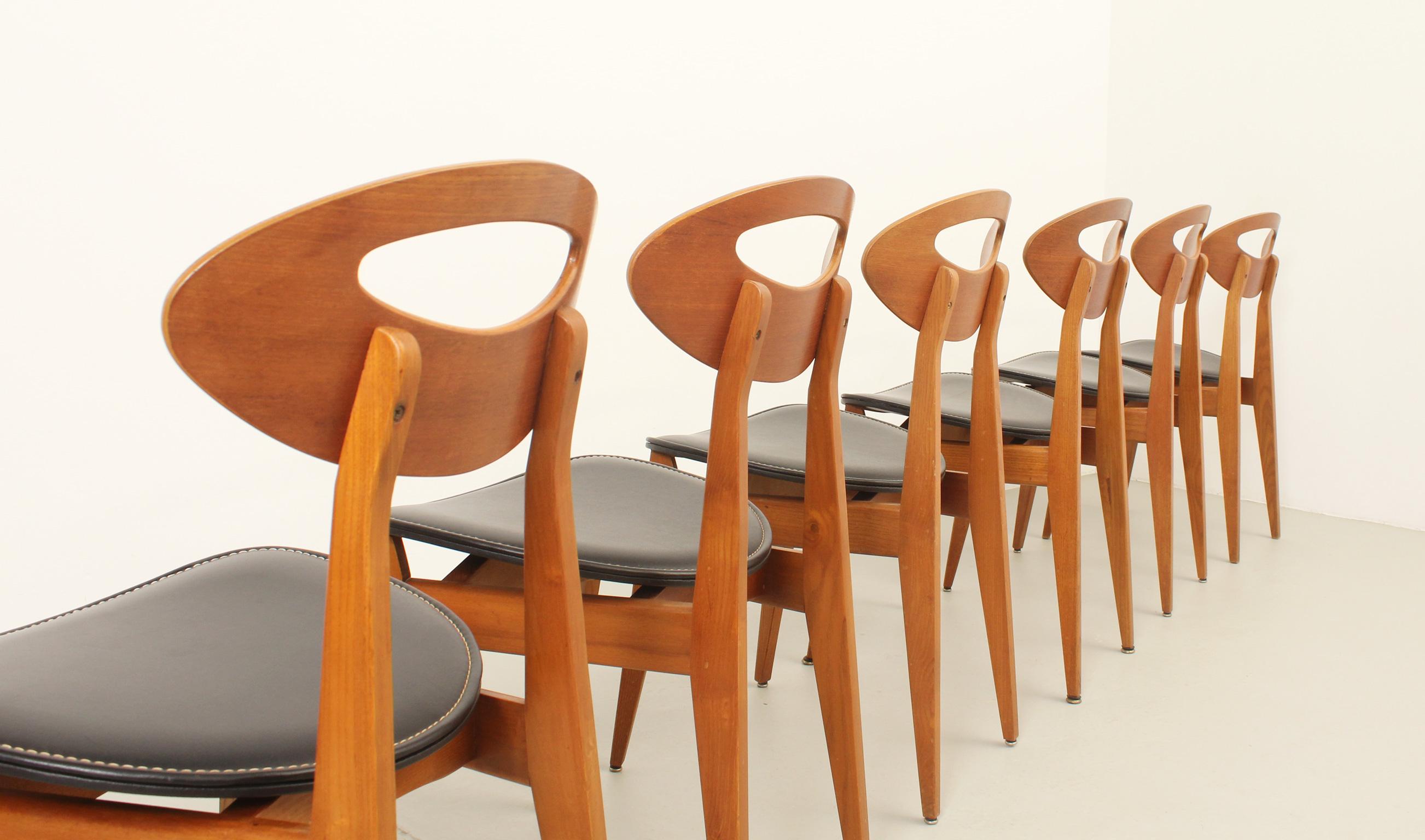Six chaises de salle à manger de Roger Landault pour Maison Sentou, France, années 1950 5
