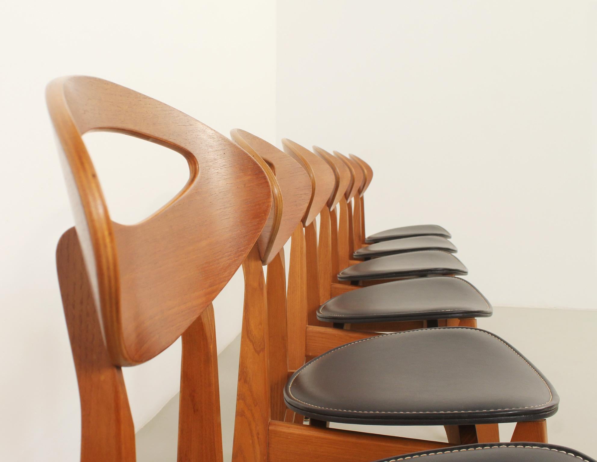 Mid-Century Modern Six chaises de salle à manger de Roger Landault pour Maison Sentou, France, années 1950