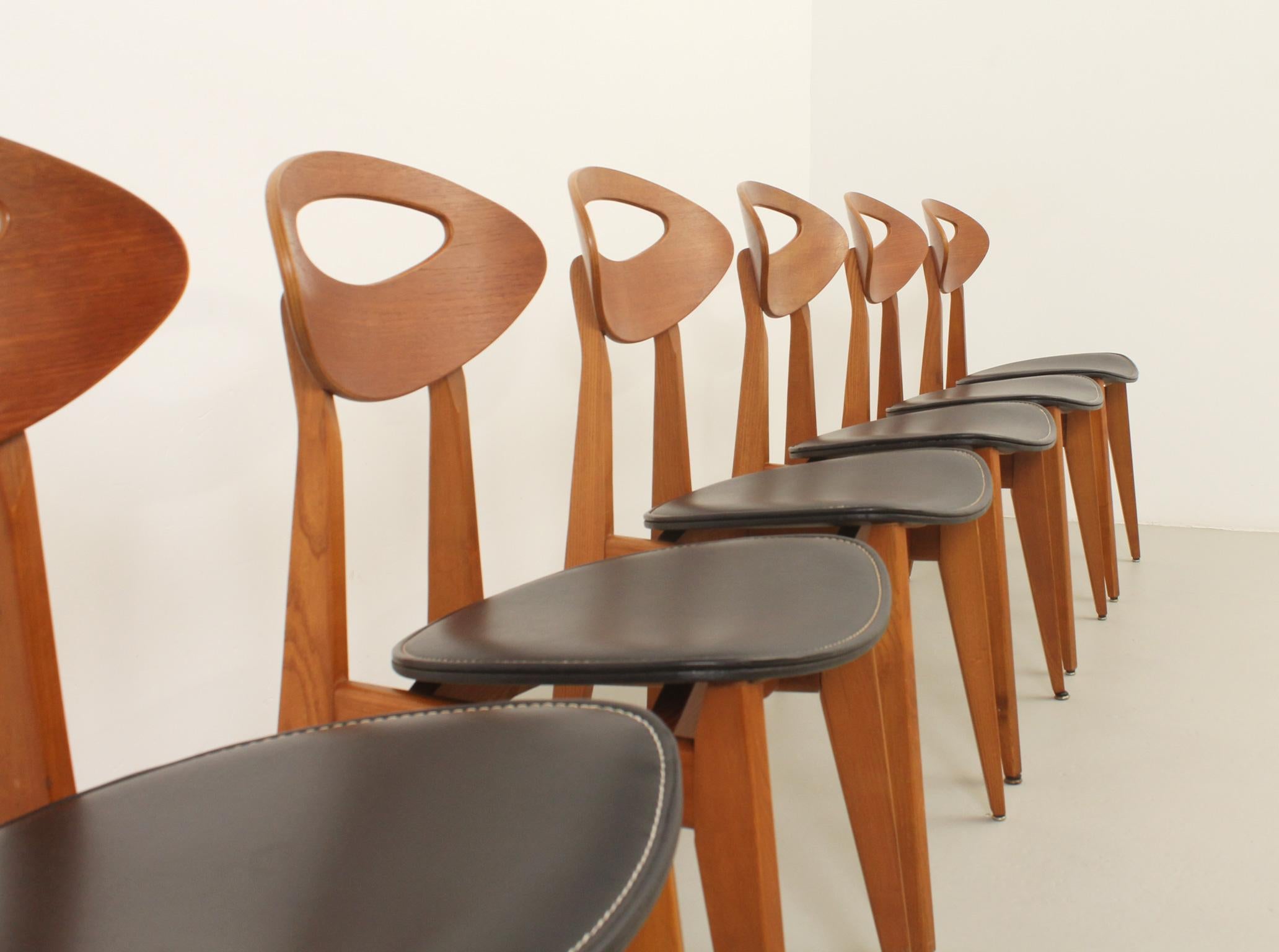 Français Six chaises de salle à manger de Roger Landault pour Maison Sentou, France, années 1950