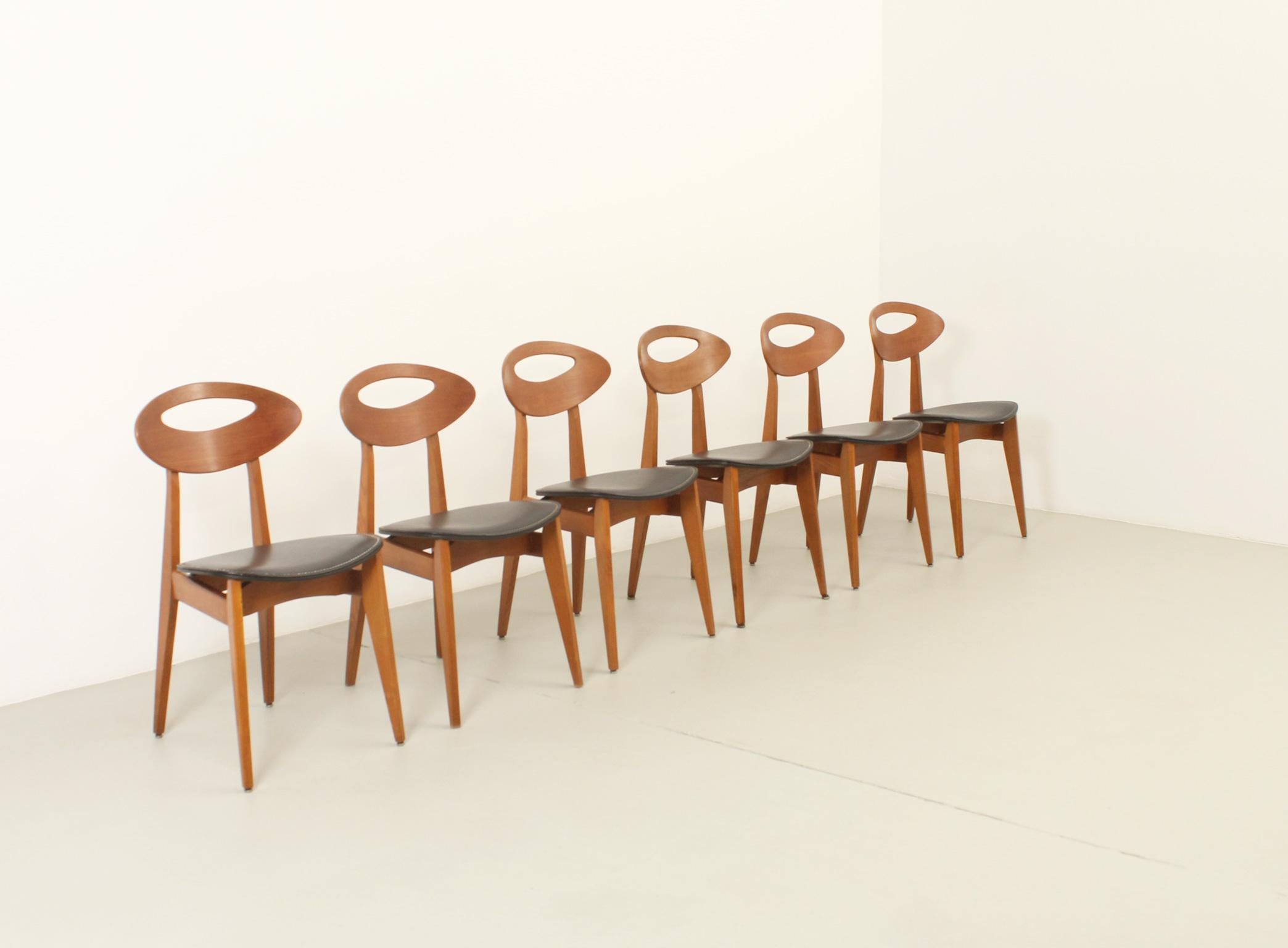 Six chaises de salle à manger de Roger Landault pour Maison Sentou, France, années 1950 Bon état à Barcelona, ES
