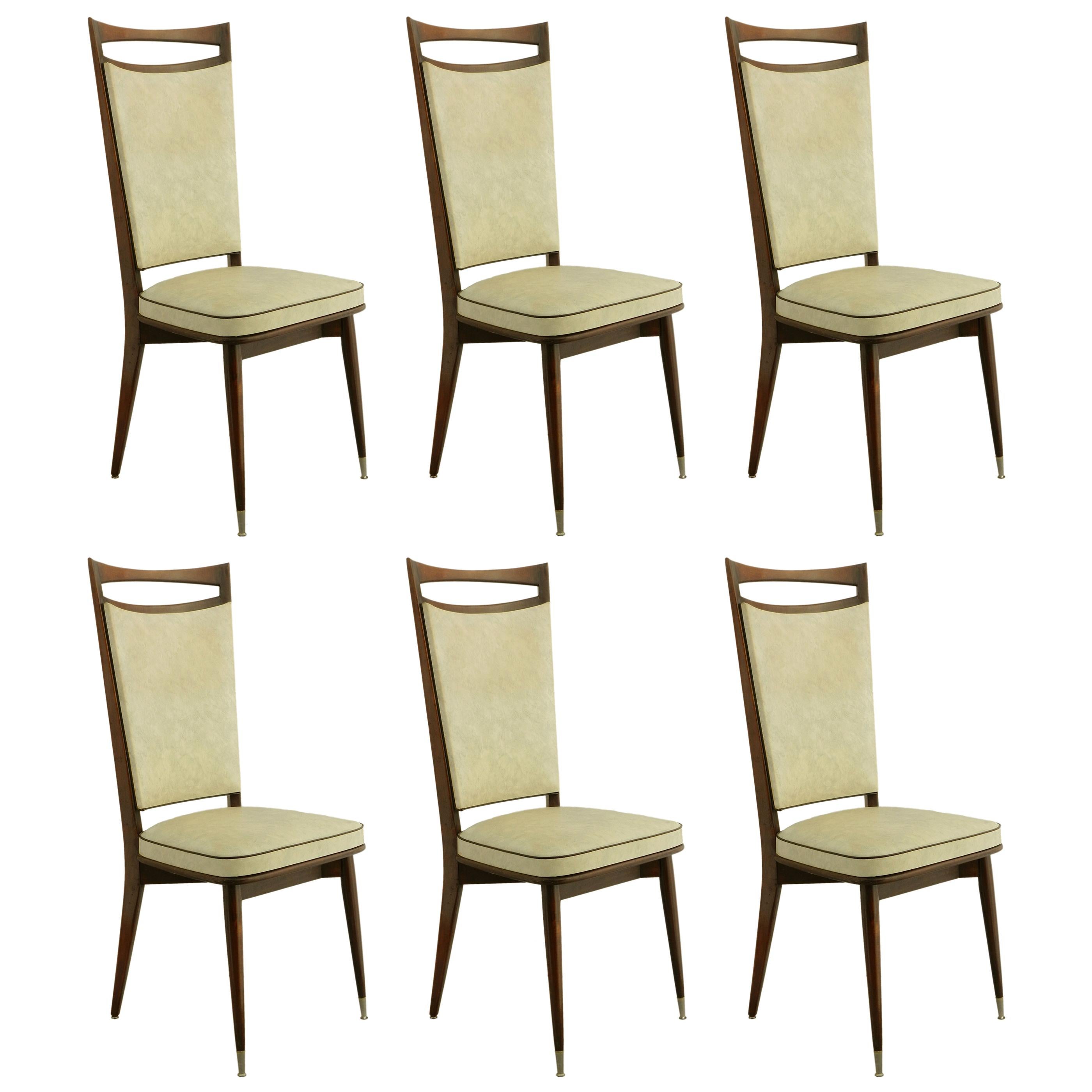 Six Dining Chairs circa 1960 Upholstered Midcentury For Sale at 1stDibs
