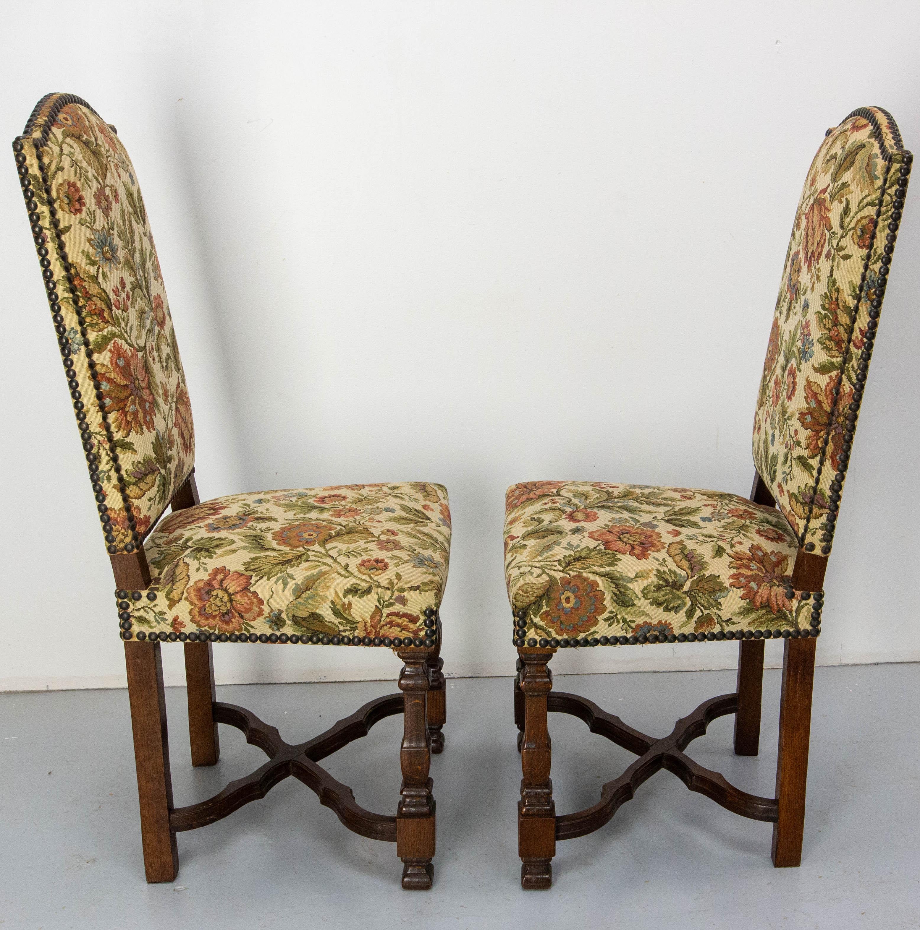 Six Dining Chairs Chestnut and Upholstery, Midcentury French For Sale 5