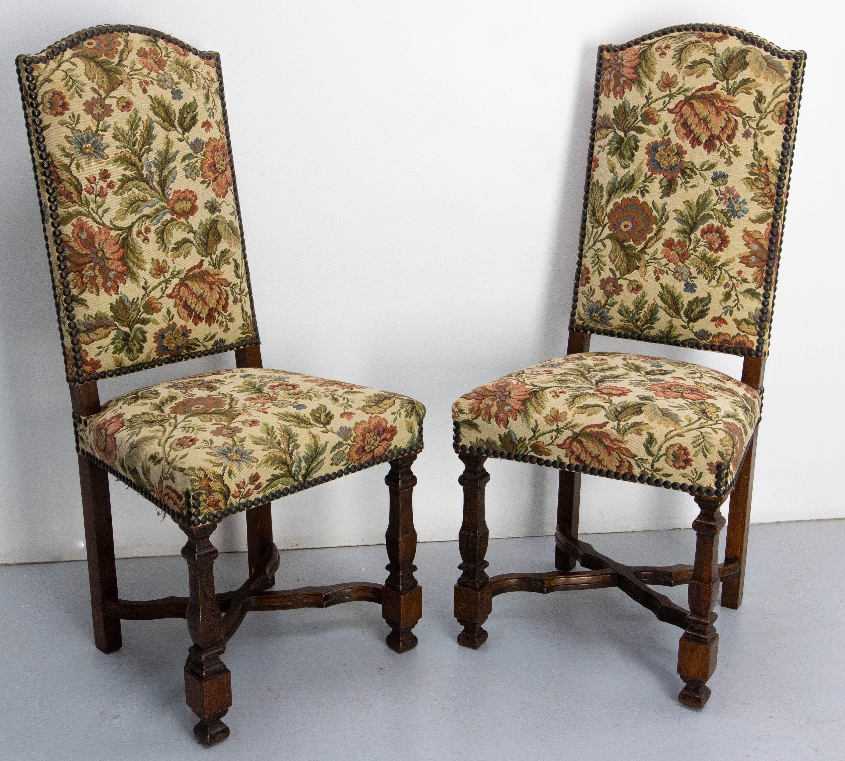 20th Century Six Dining Chairs Chestnut and Upholstery, Midcentury French For Sale