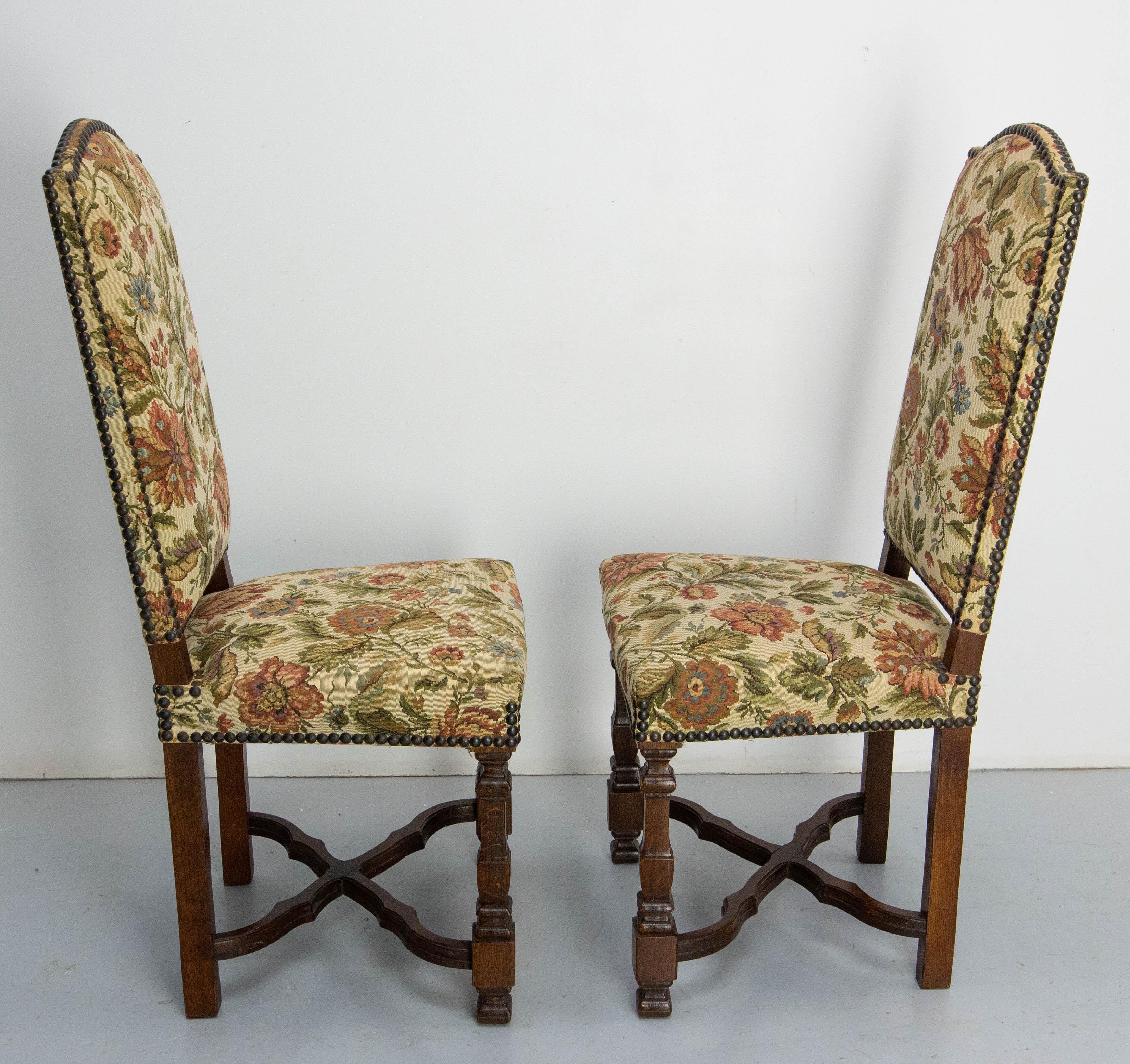 Six Dining Chairs Chestnut and Upholstery, Midcentury French For Sale 1