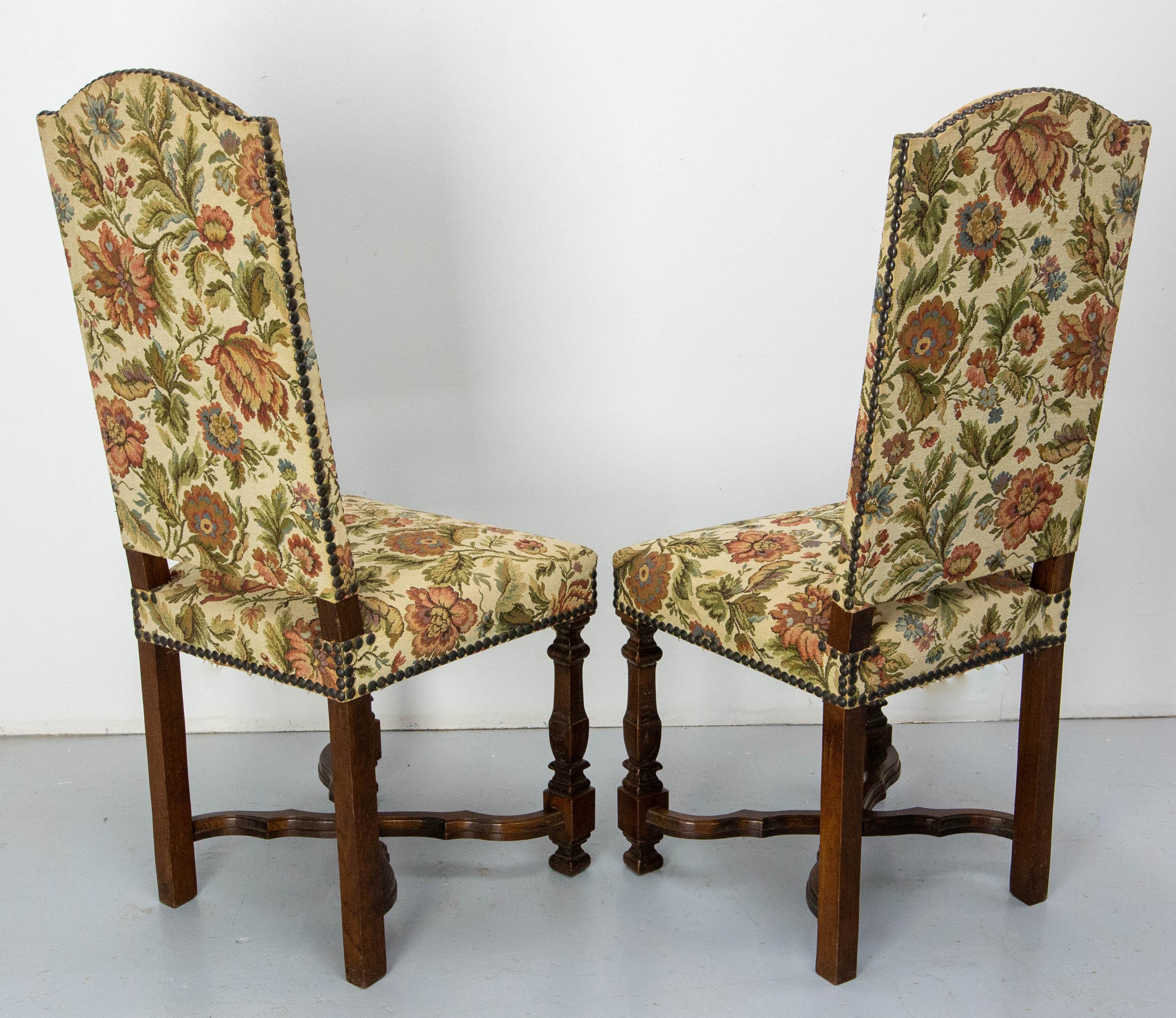 Six Dining Chairs Chestnut and Upholstery, Midcentury French For Sale 2