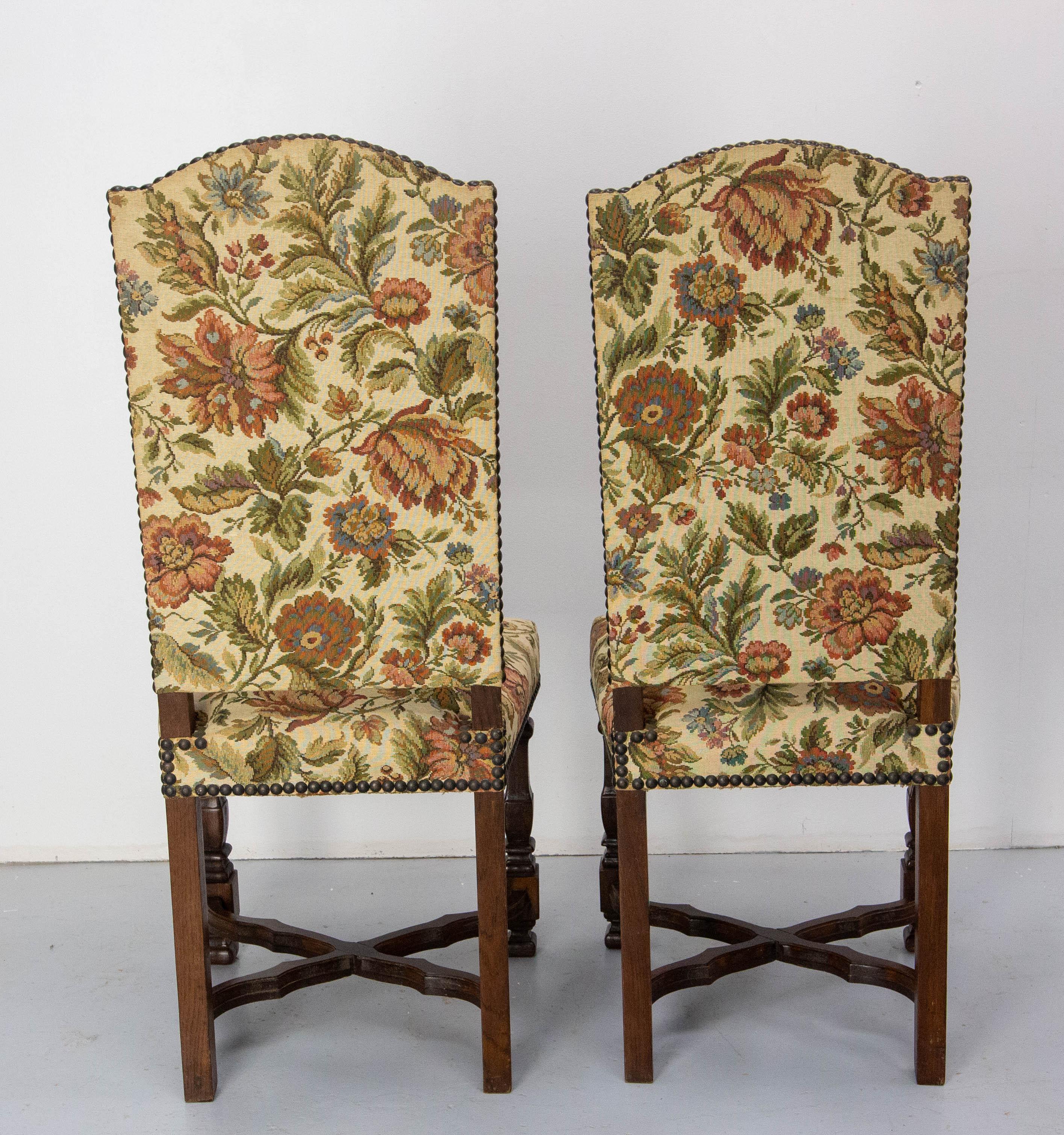Six Dining Chairs Chestnut and Upholstery, Midcentury French For Sale 3