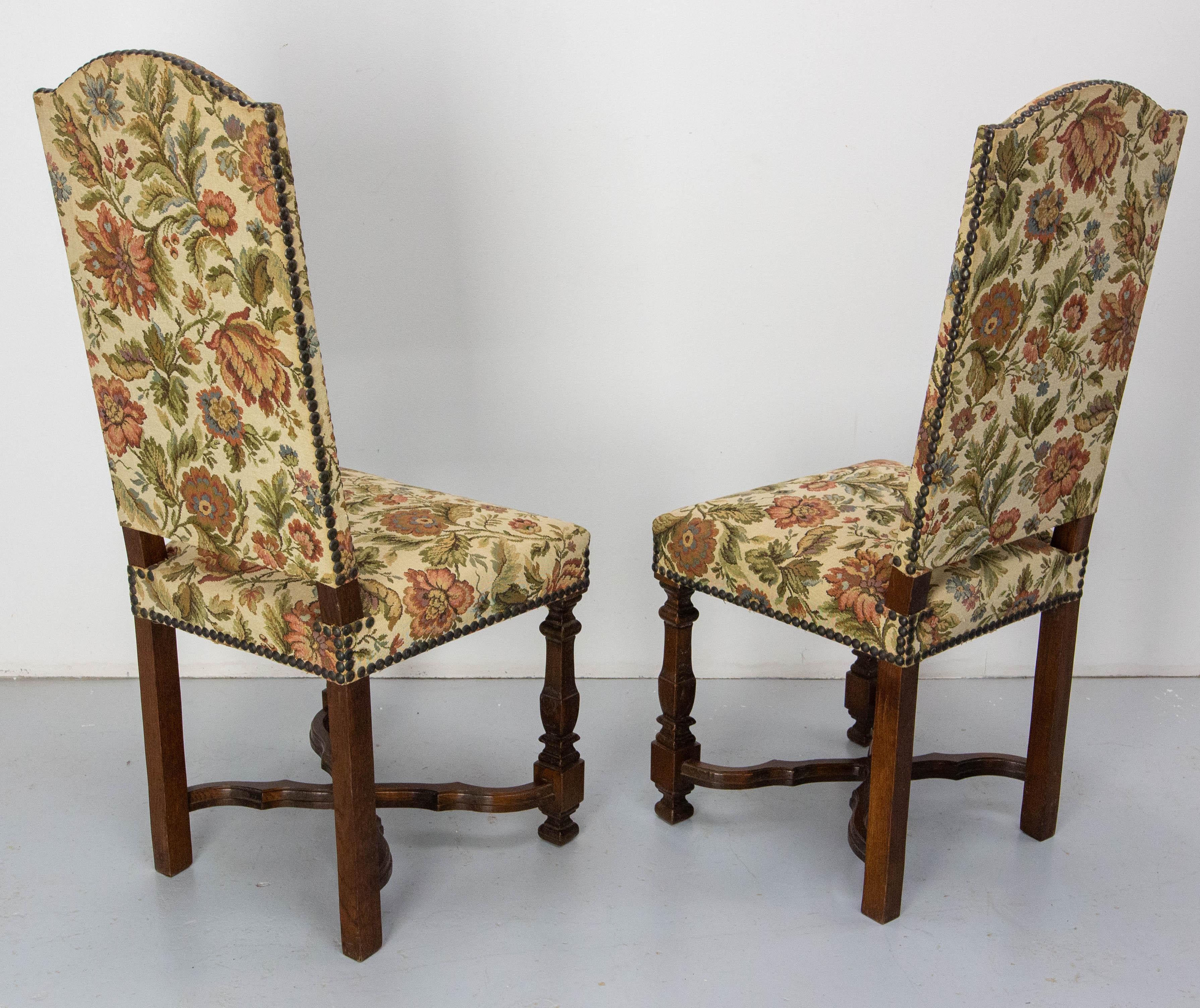 Six Dining Chairs Chestnut and Upholstery, Midcentury French For Sale 4