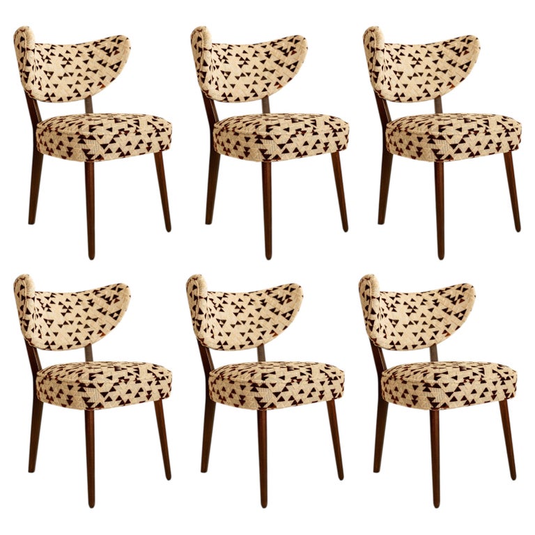 Six Dining Chairs, Drawing Velvet by Dedar, Walnut Wood, Vintola Studio