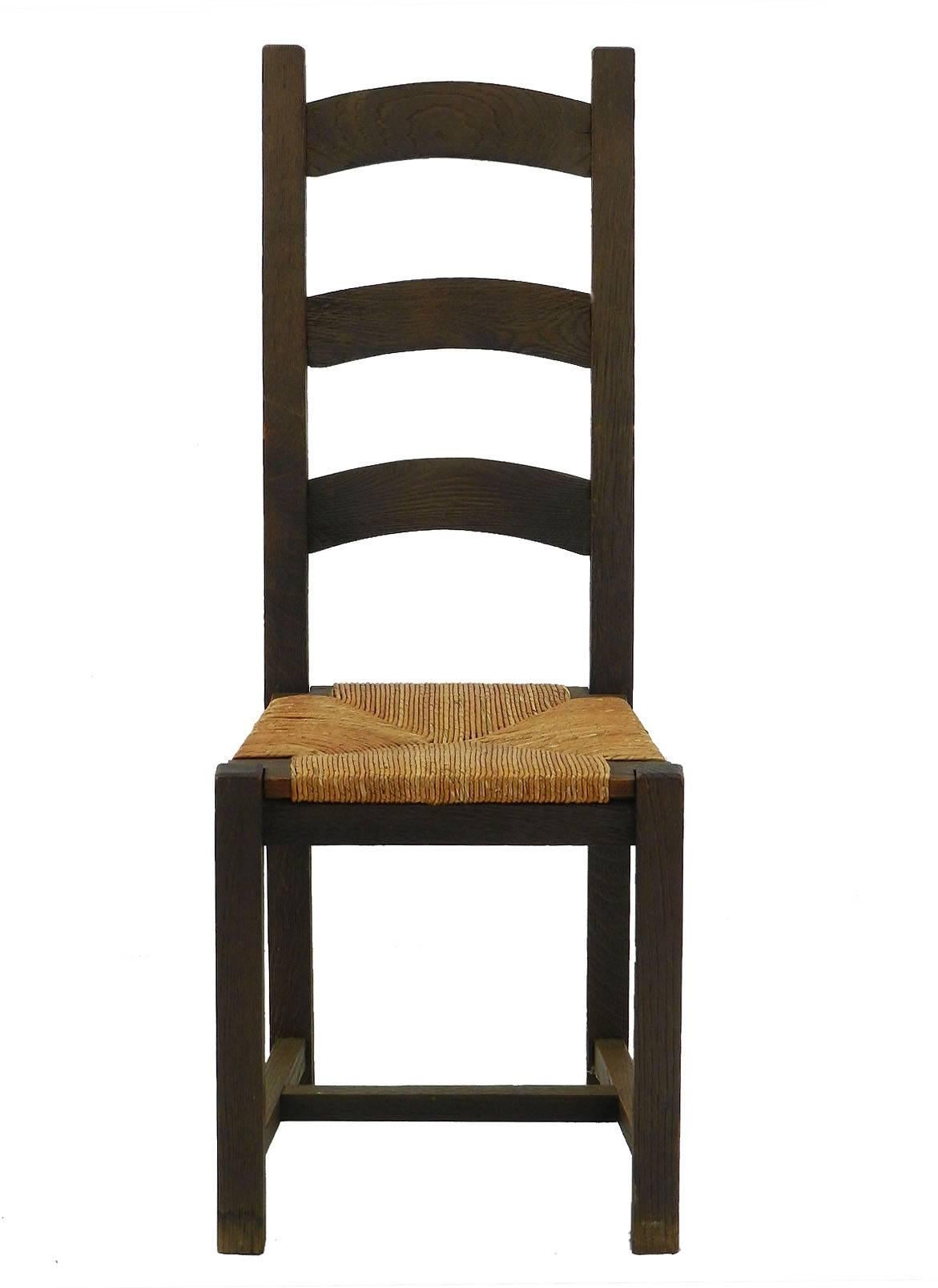 Six Dining Chairs French 20th Century Ladder Back Rush Shaker Style  For Sale 5