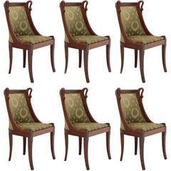 Antique Six Dining Chairs French Empire Revival Swan Neck to Recover