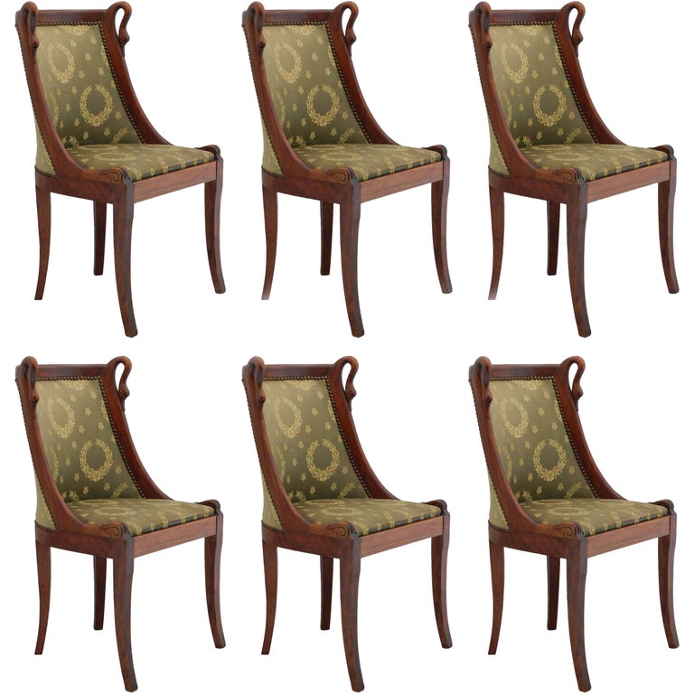 Six Dining Chairs French Empire Revival Swan Neck to Recover 1