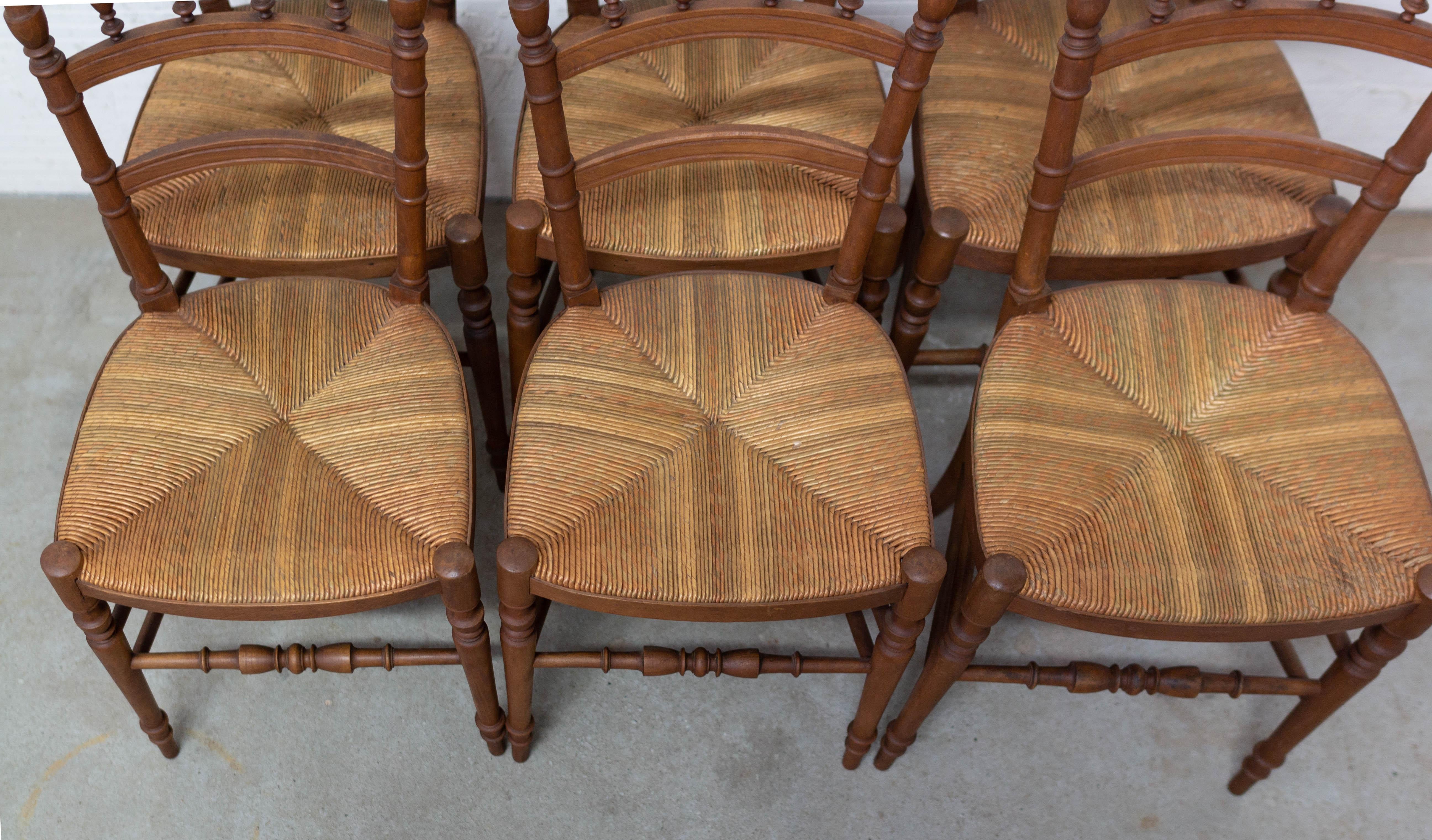 Napoleon III Six Dining Chairs French Rush Seats and Baluster Backs, Late 19th Century