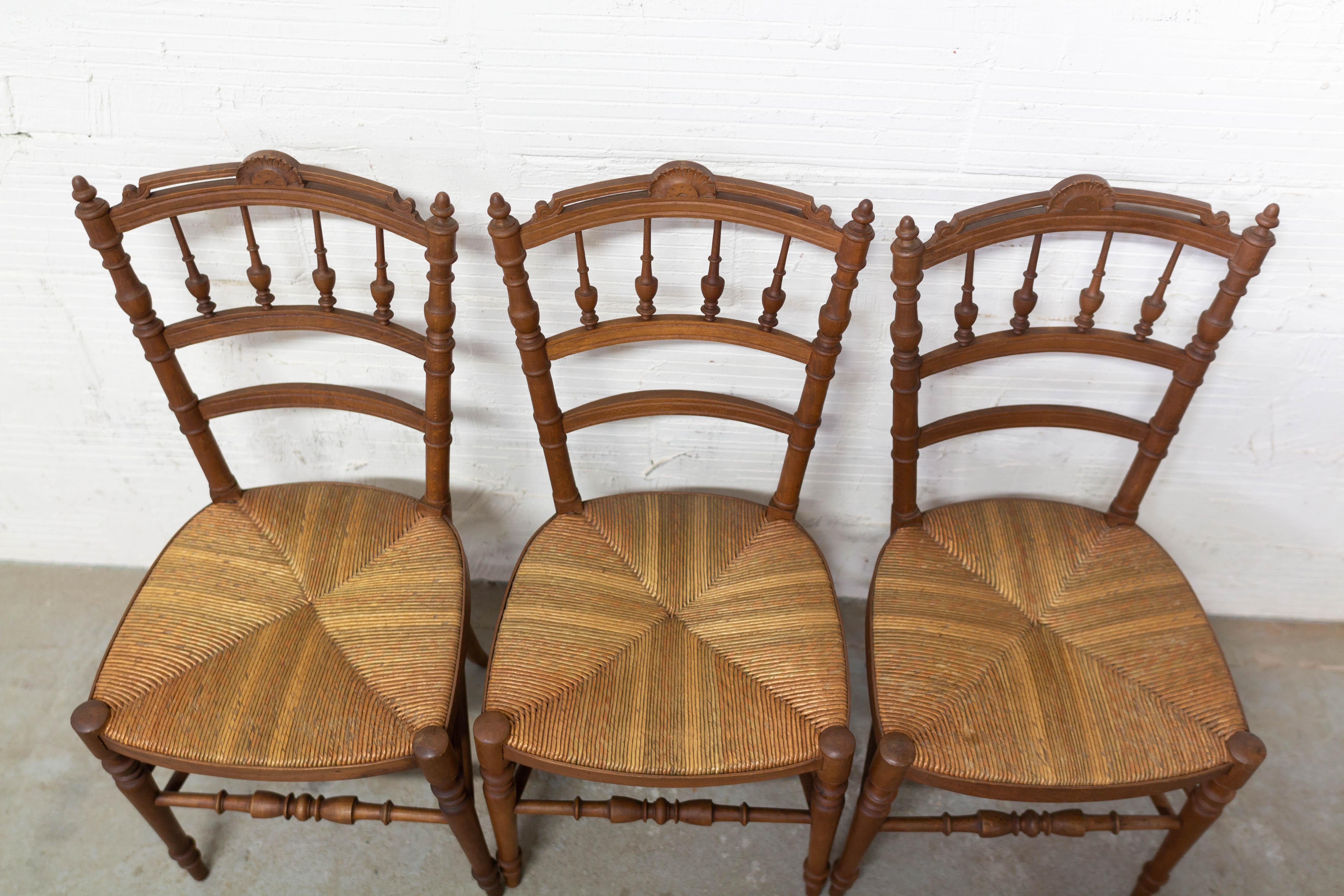 Six Dining Chairs French Rush Seats and Baluster Backs, Late 19th Century In Good Condition In Labrit, Landes