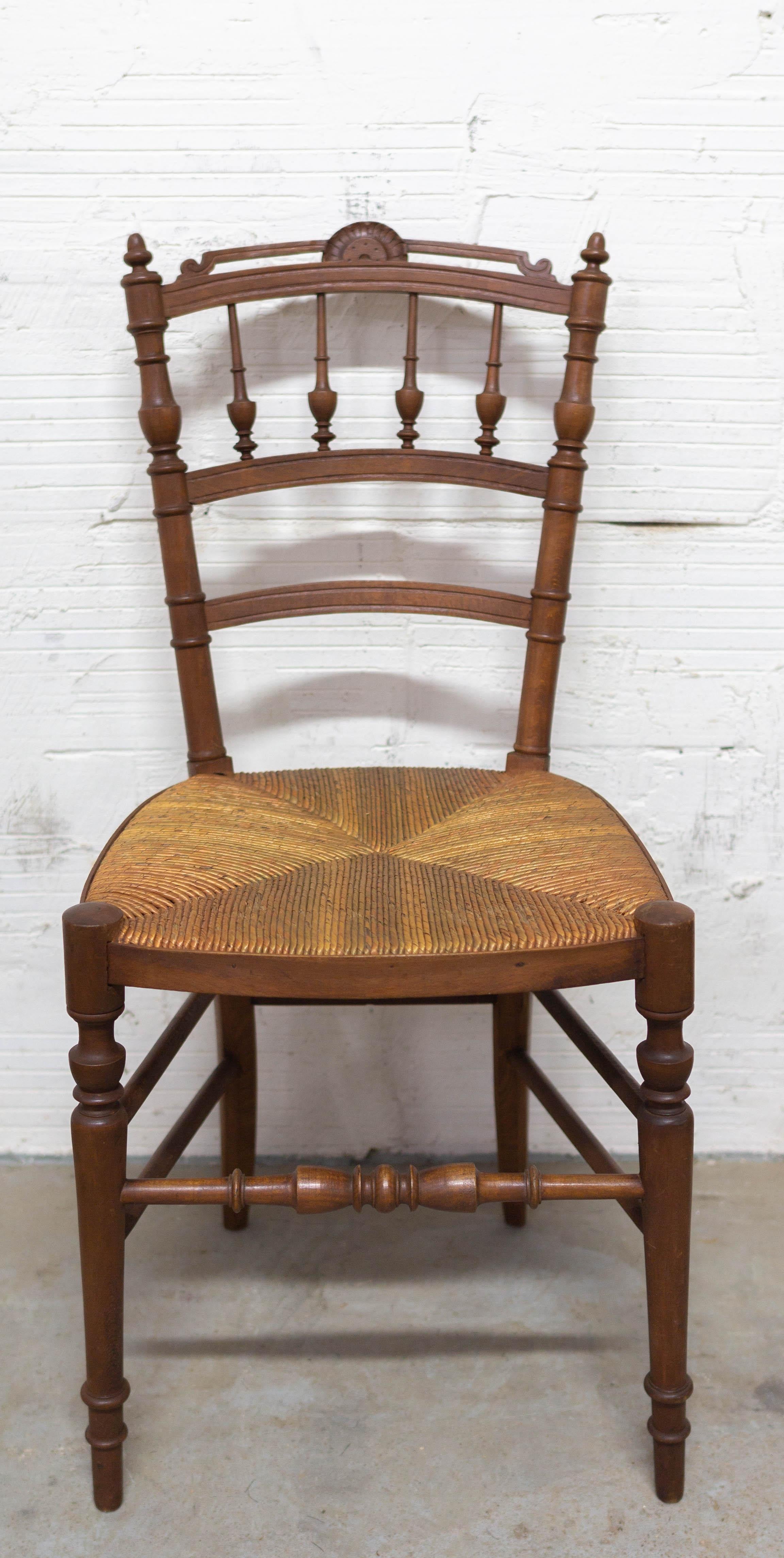 Six Dining Chairs French Rush Seats and Baluster Backs, Late 19th Century 1