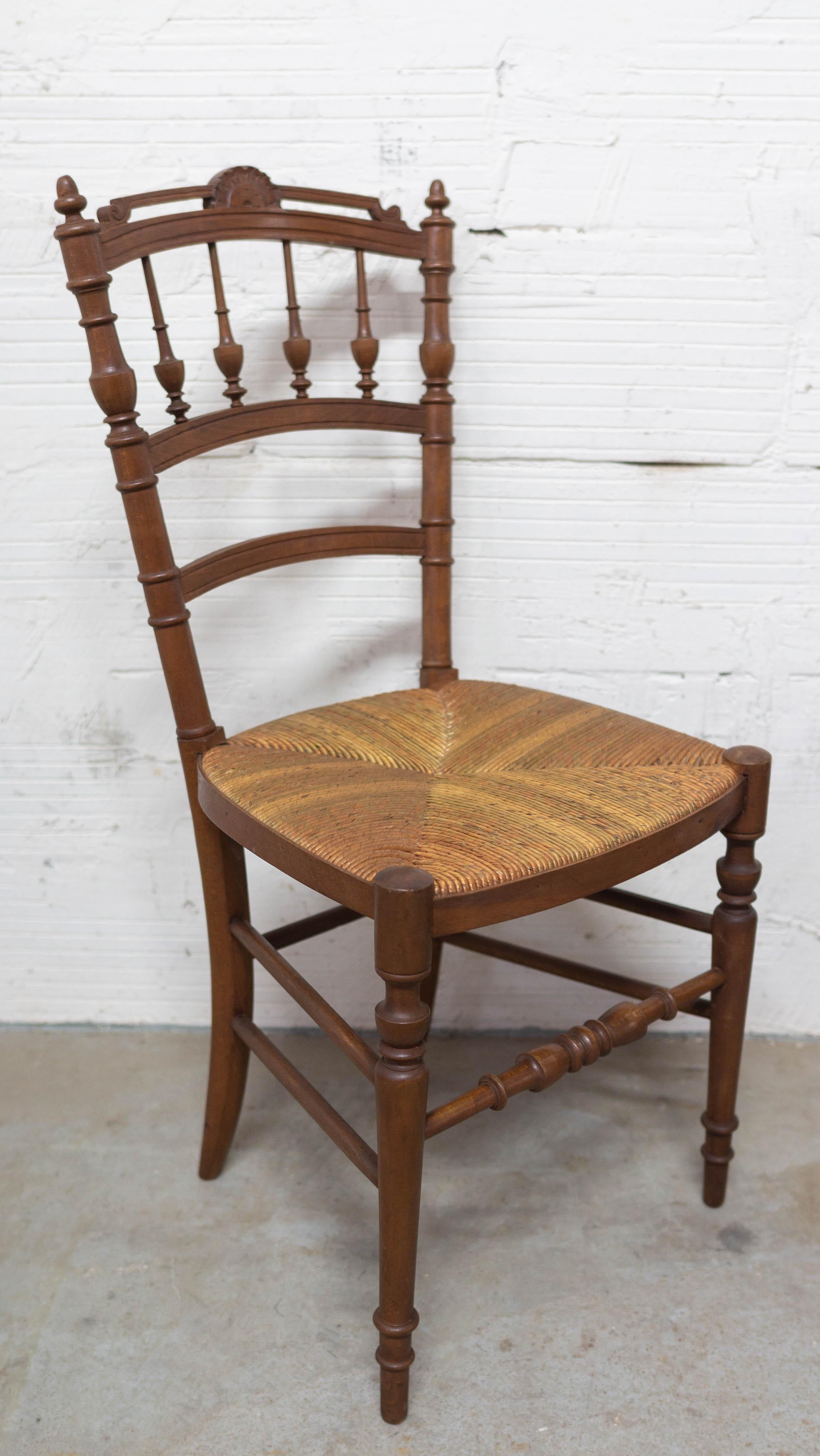 Six Dining Chairs French Rush Seats and Baluster Backs, Late 19th Century 3