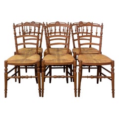 Six Dining Chairs French Rush Seats and Baluster Backs, Late 19th Century