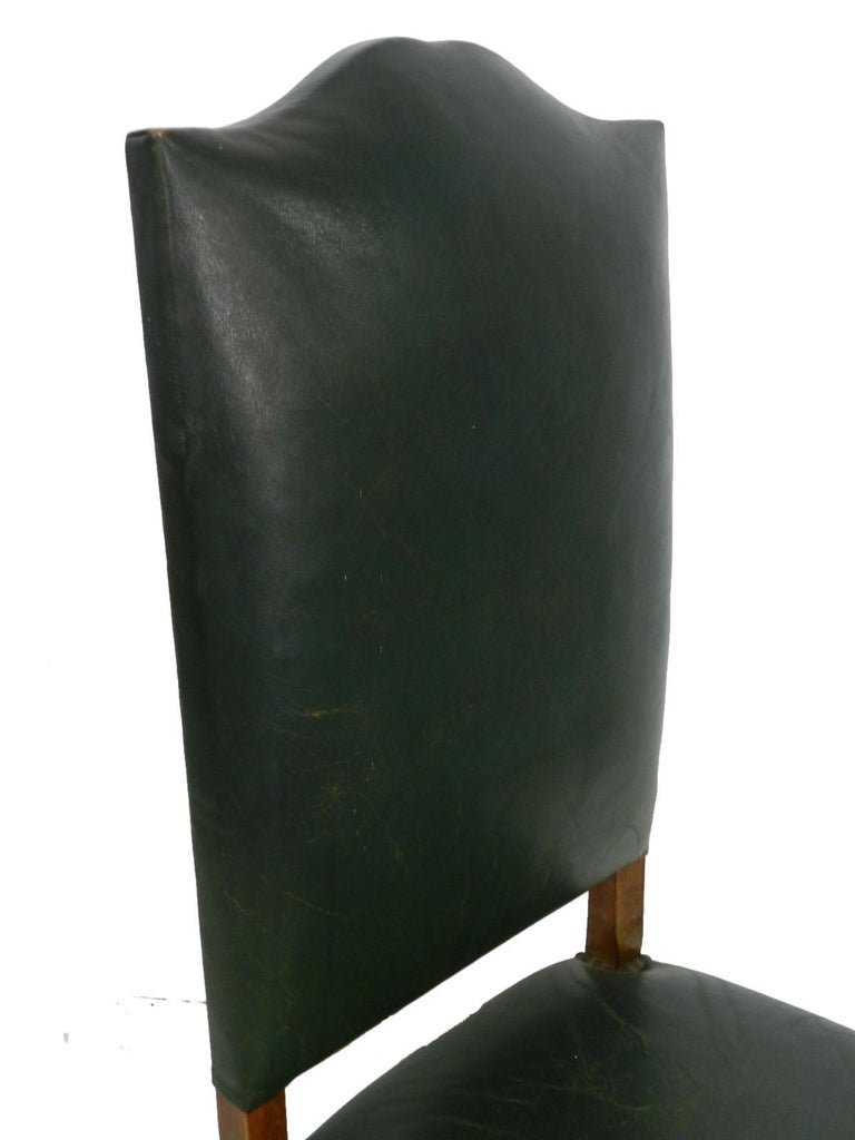 Six Dining Chairs Green Leather Upholstered, French, circa 1920 at 1stDibs