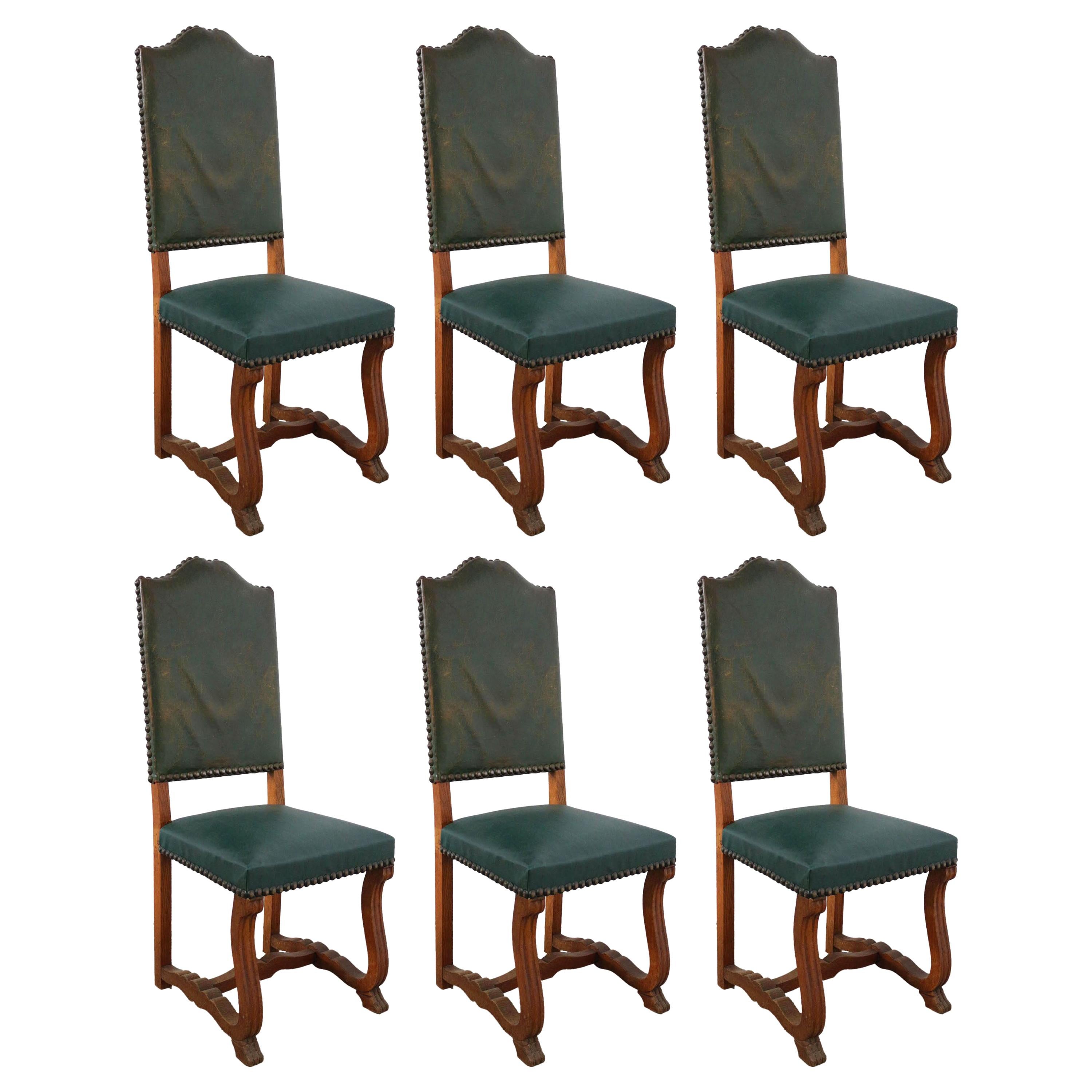 Six Dining Chairs High Back Upholstered to Recover French, circa 1920