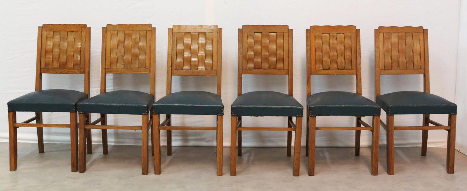 Mid-Century Modern Six Dining Chairs Midcentury French, circa 1950 For Sale