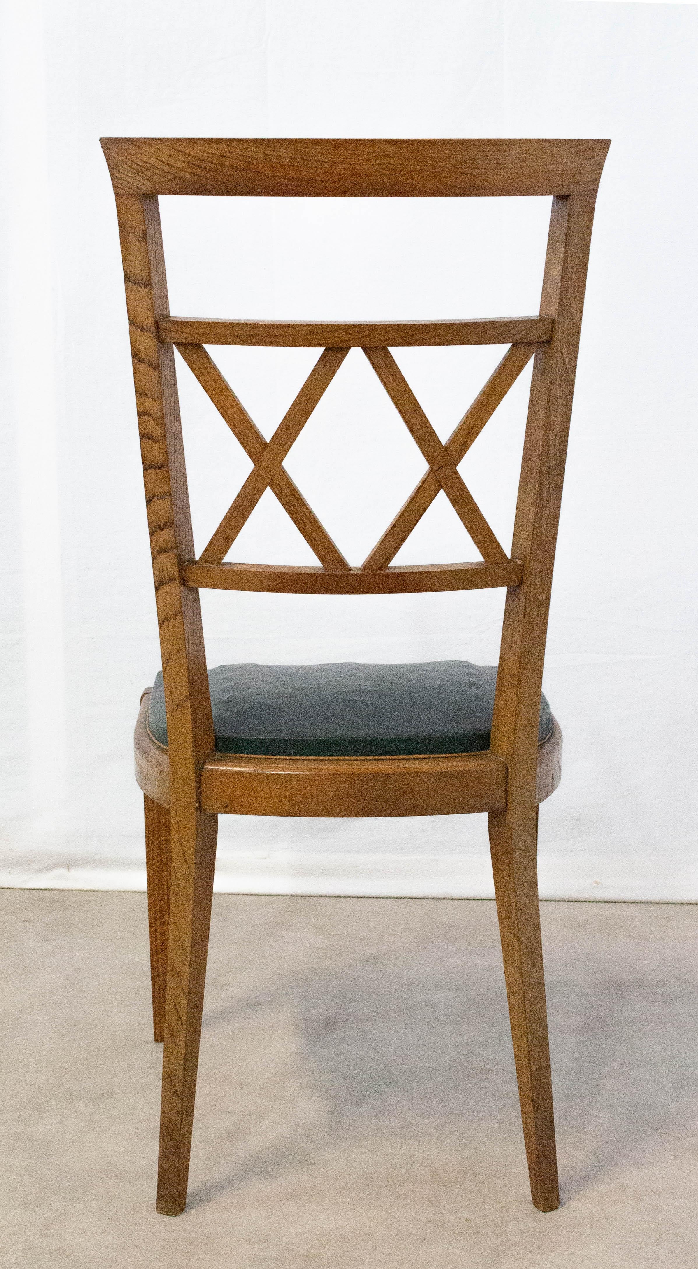 Six Dining Chairs Midcentury French Crossed Wood Backs, circa 1950 In Good Condition In Labrit, Landes