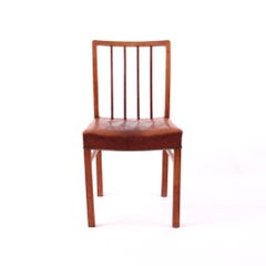 Jacob Kjær Six Dining Chairs Oak, Niger Leather, Denmark, 1930s