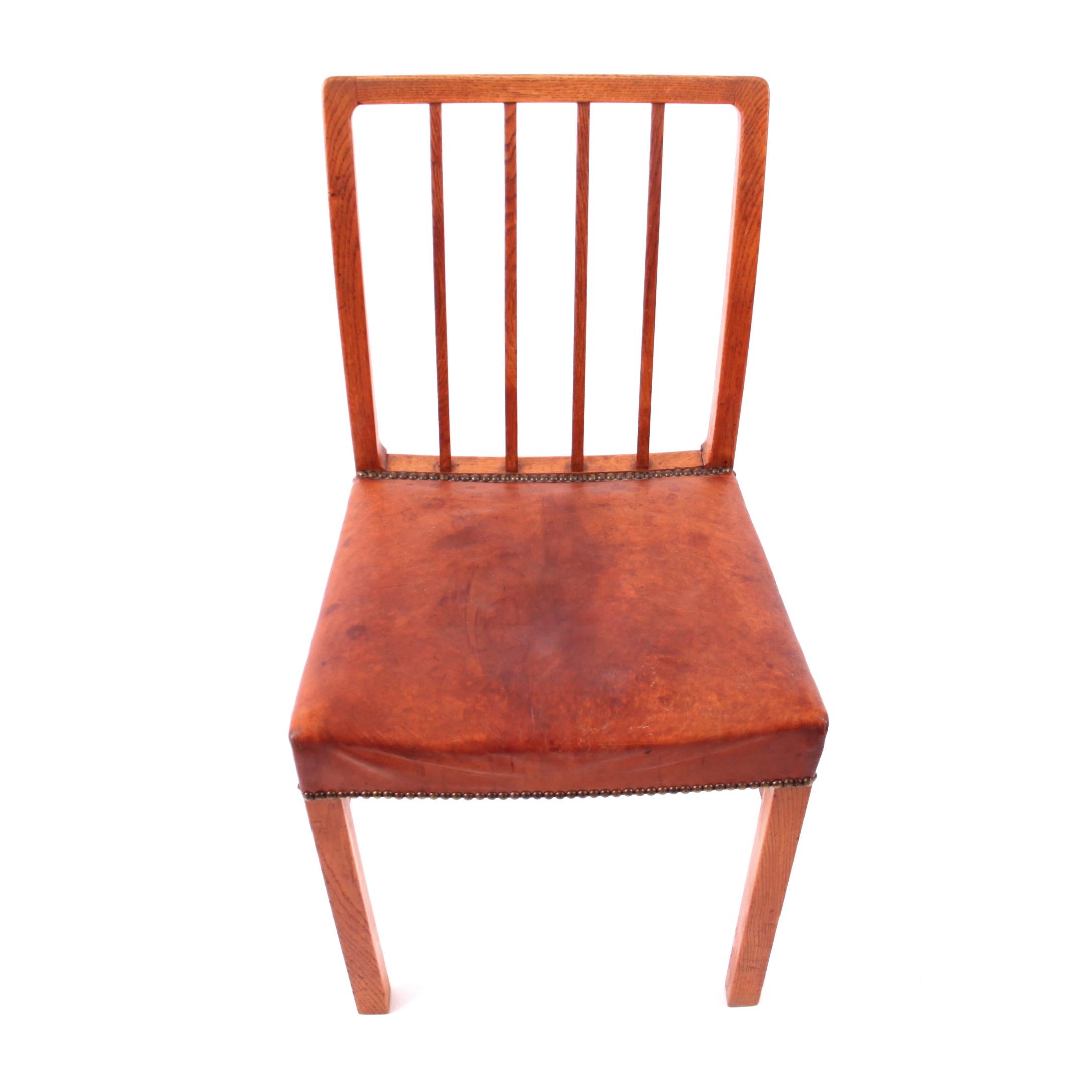 Jacob Kjær Six Dining Chairs Oak, Niger Leather, Denmark, 1930s 2