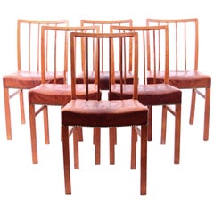 Jacob Kjær Six Dining Chairs Oak, Niger Leather, Denmark, 1930s