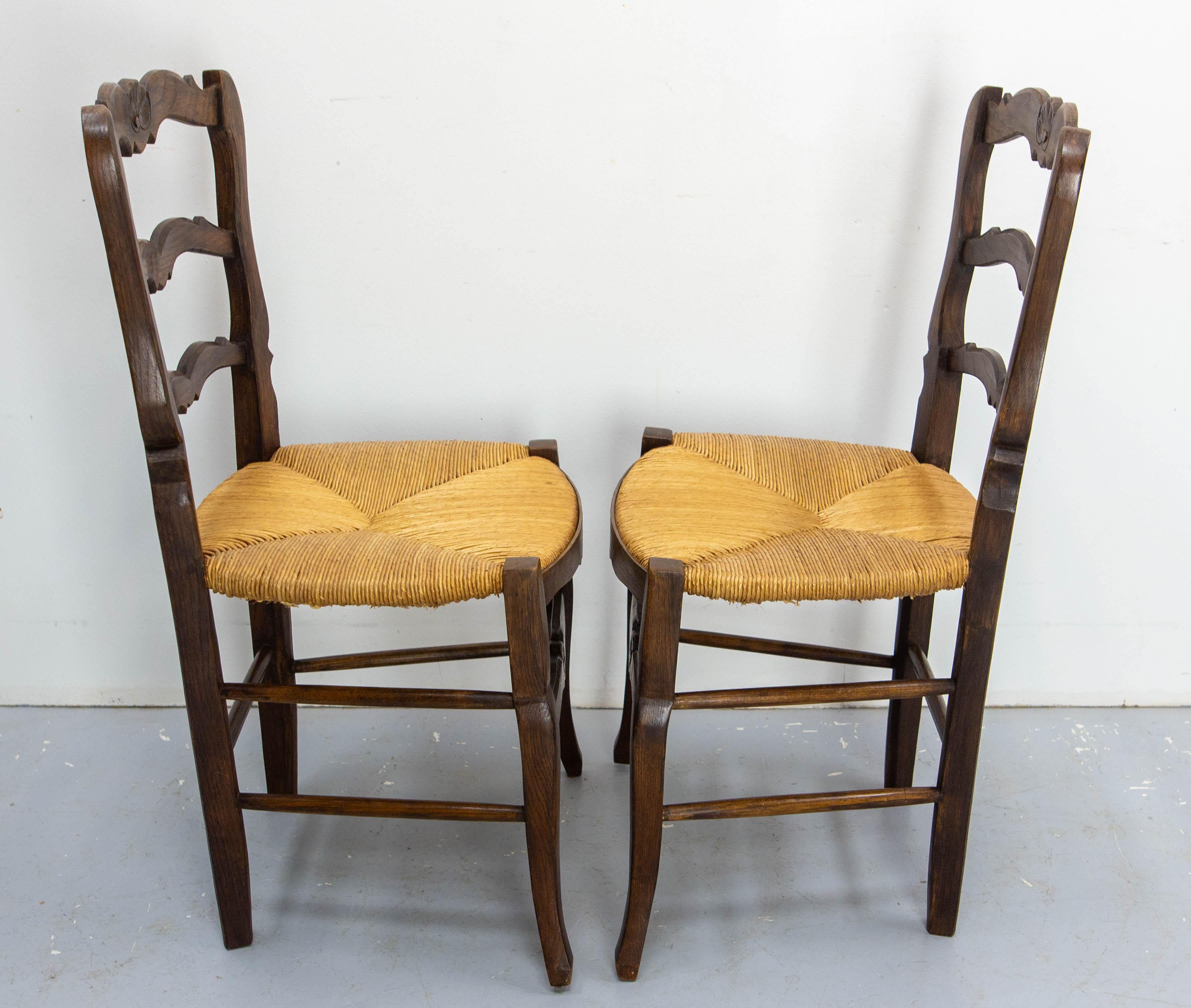 Six Dining Chairs Oak and Straw Midcentury French, circa 1950 For Sale 5