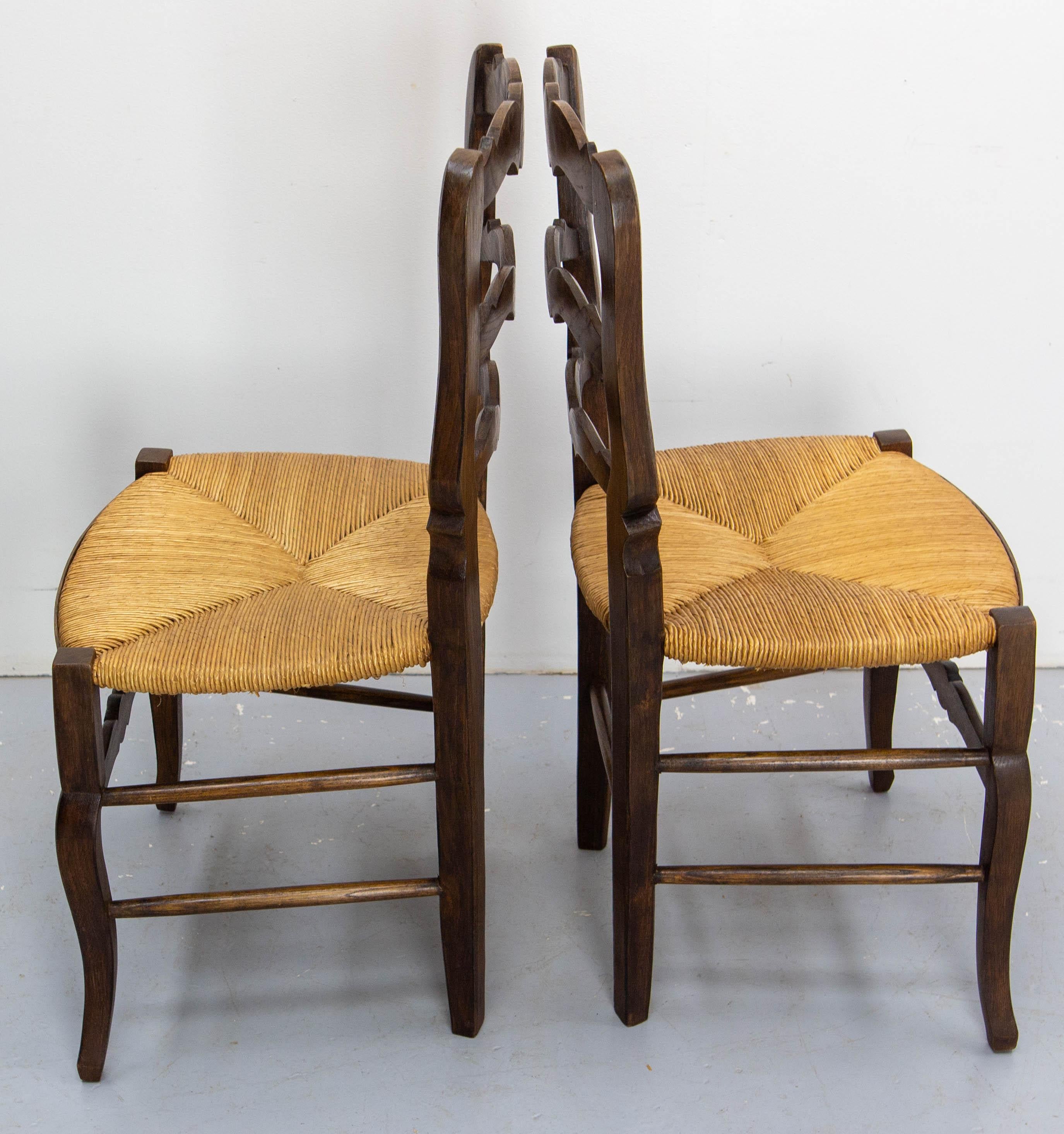 Six Dining Chairs Oak and Straw Midcentury French, circa 1950 For Sale 1