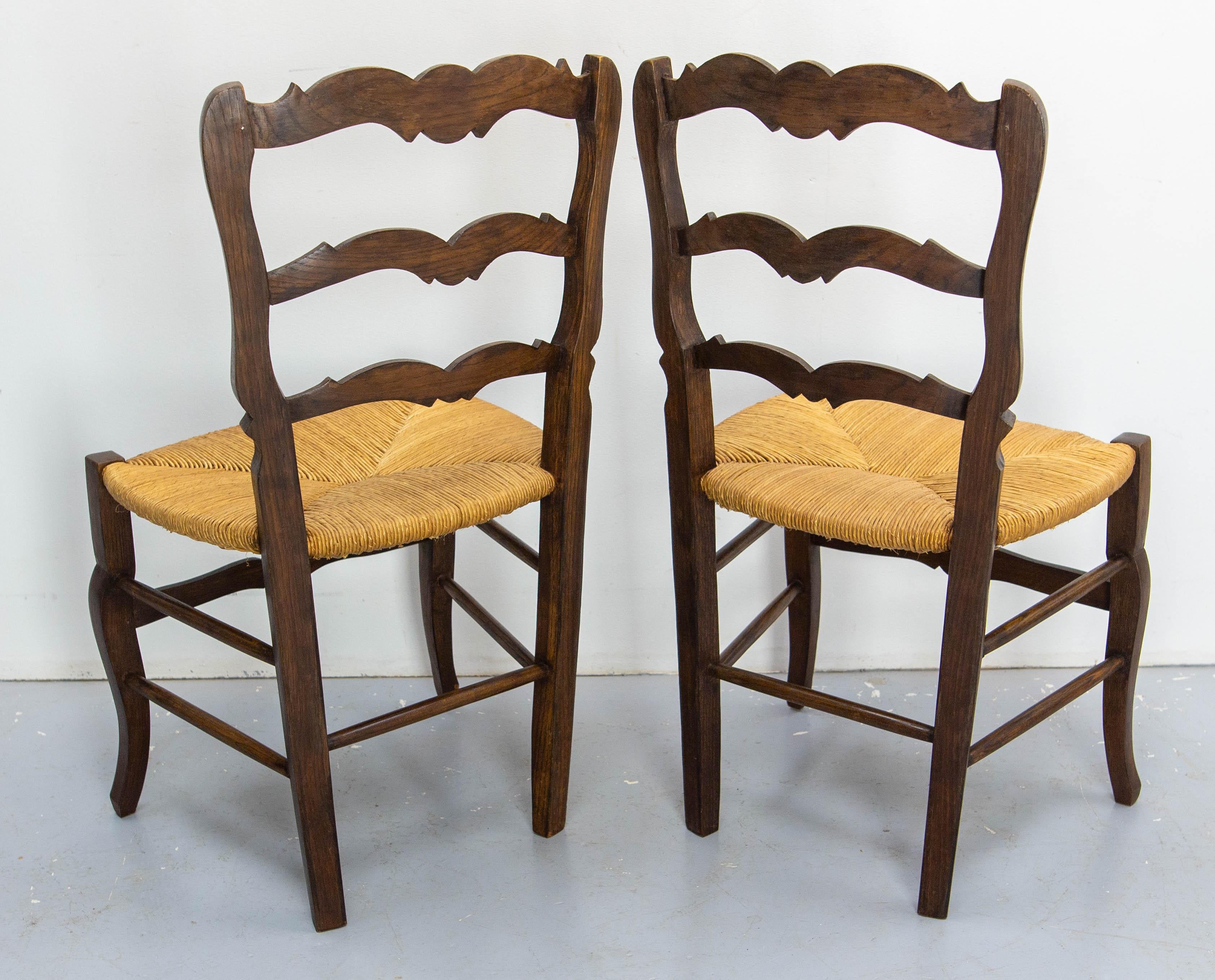 Six Dining Chairs Oak and Straw Midcentury French, circa 1950 For Sale 2