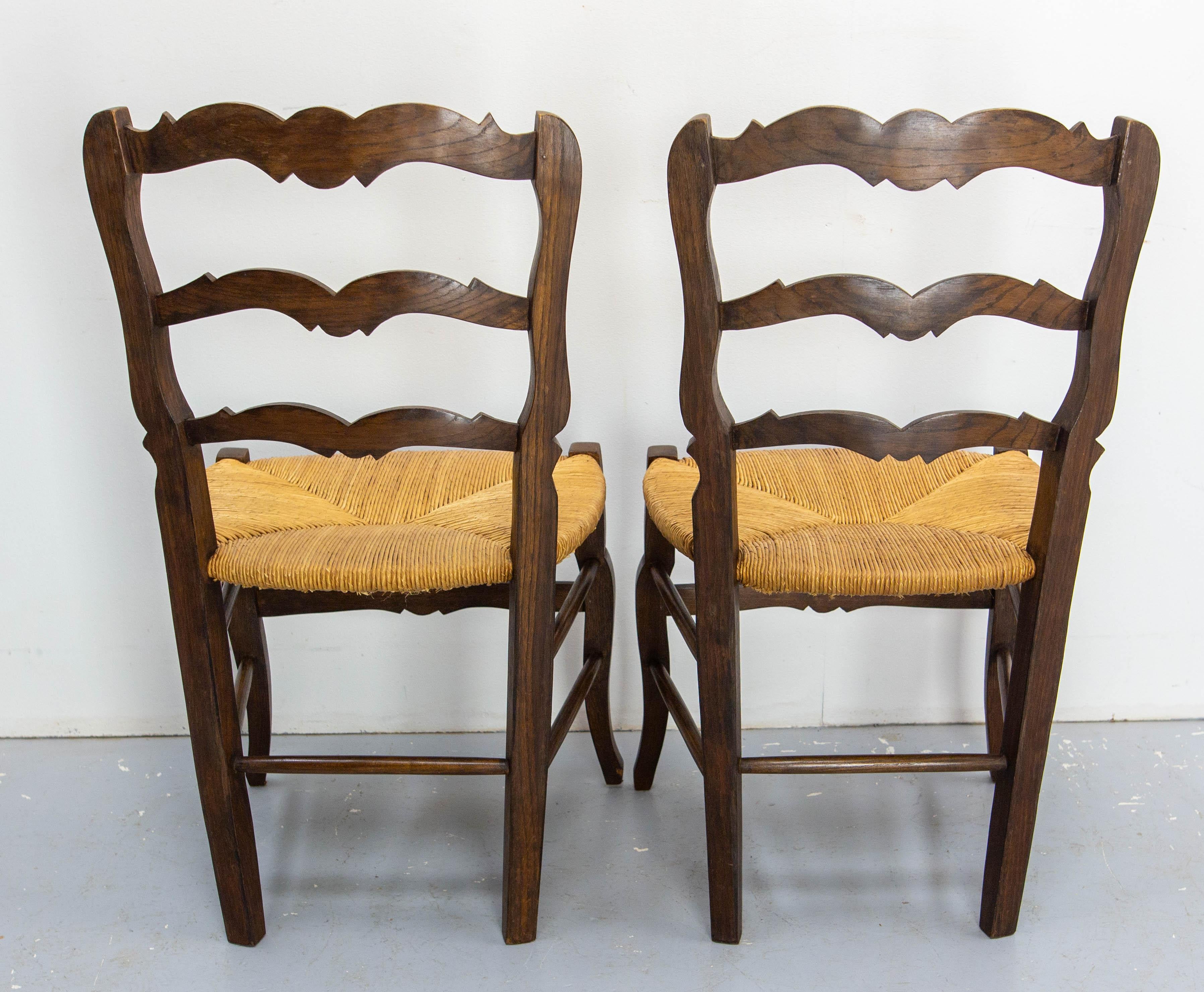Six Dining Chairs Oak and Straw Midcentury French, circa 1950 For Sale 3