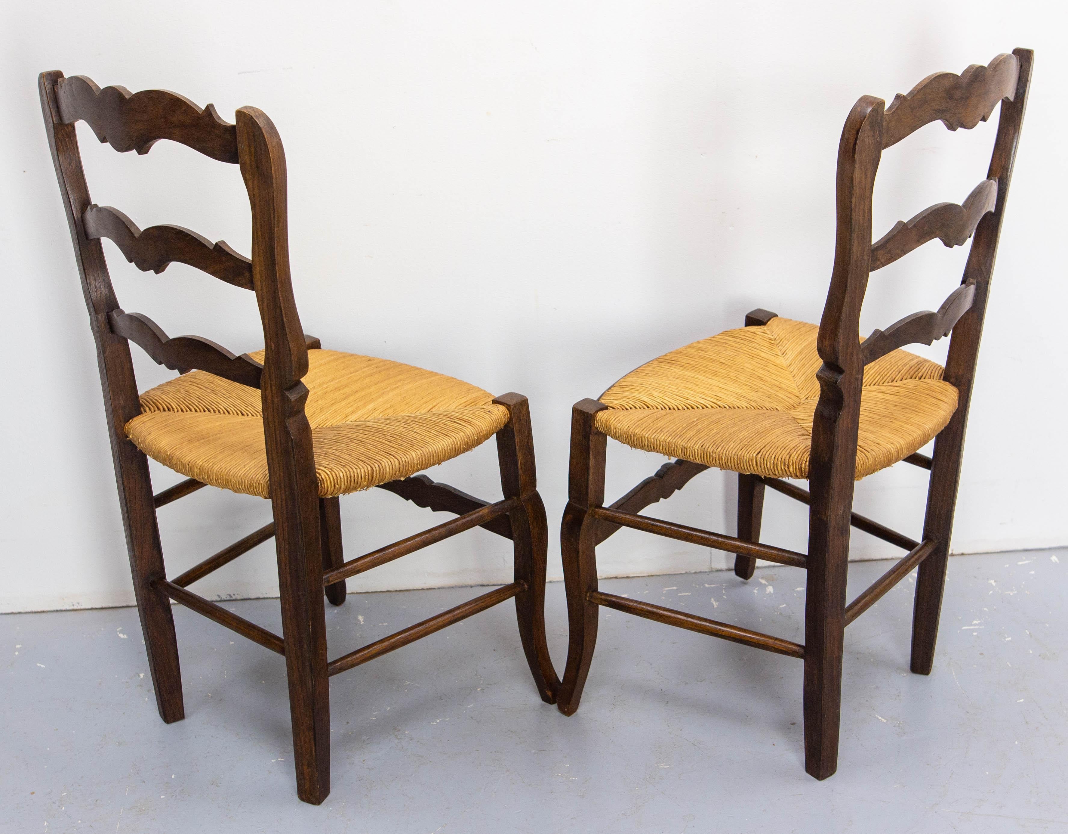 Six Dining Chairs Oak and Straw Midcentury French, circa 1950 For Sale 4