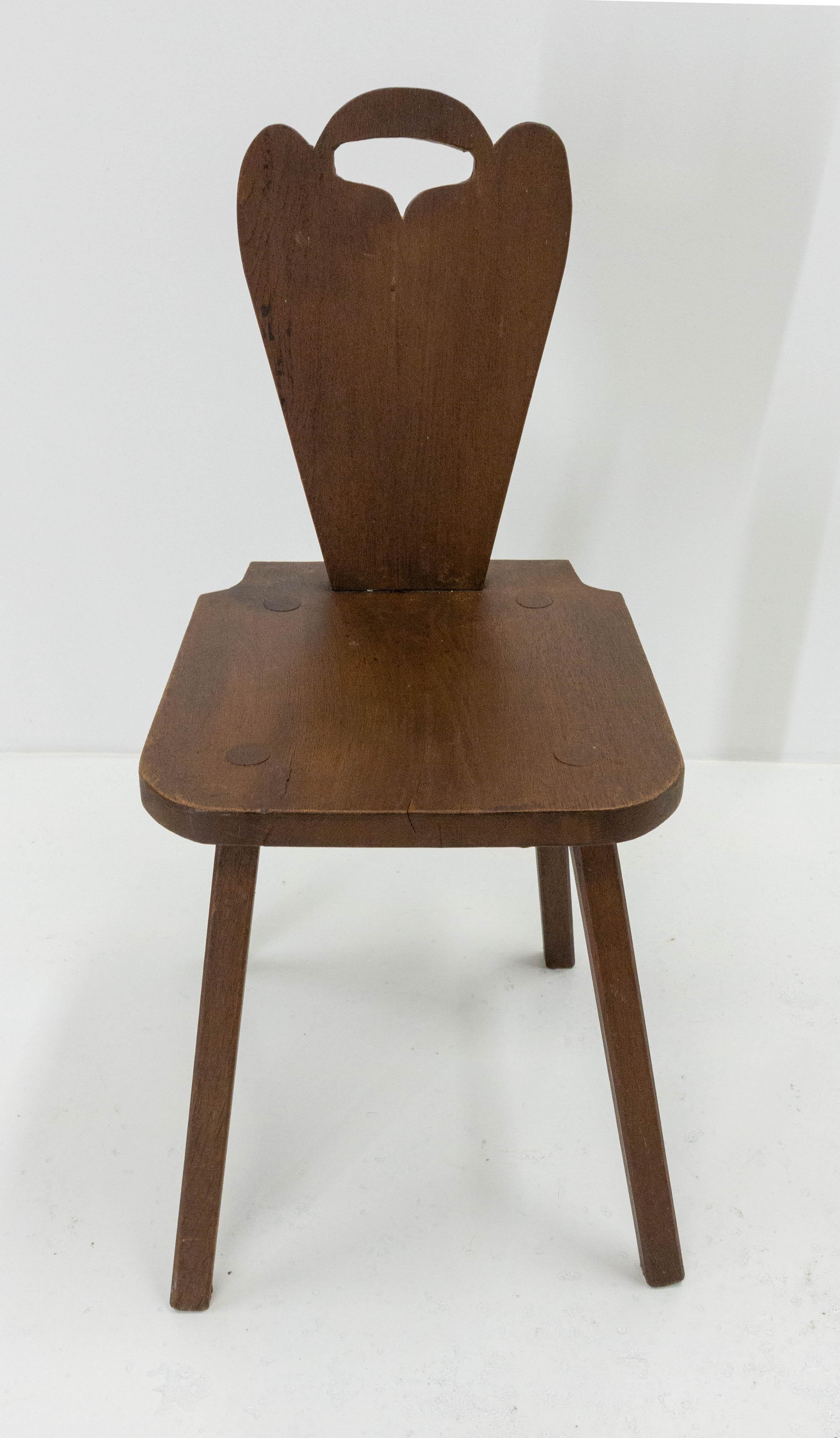 20th Century Six Dining Chairs Swiss Alp Escabelles Oak Brutalist Style, French 1950