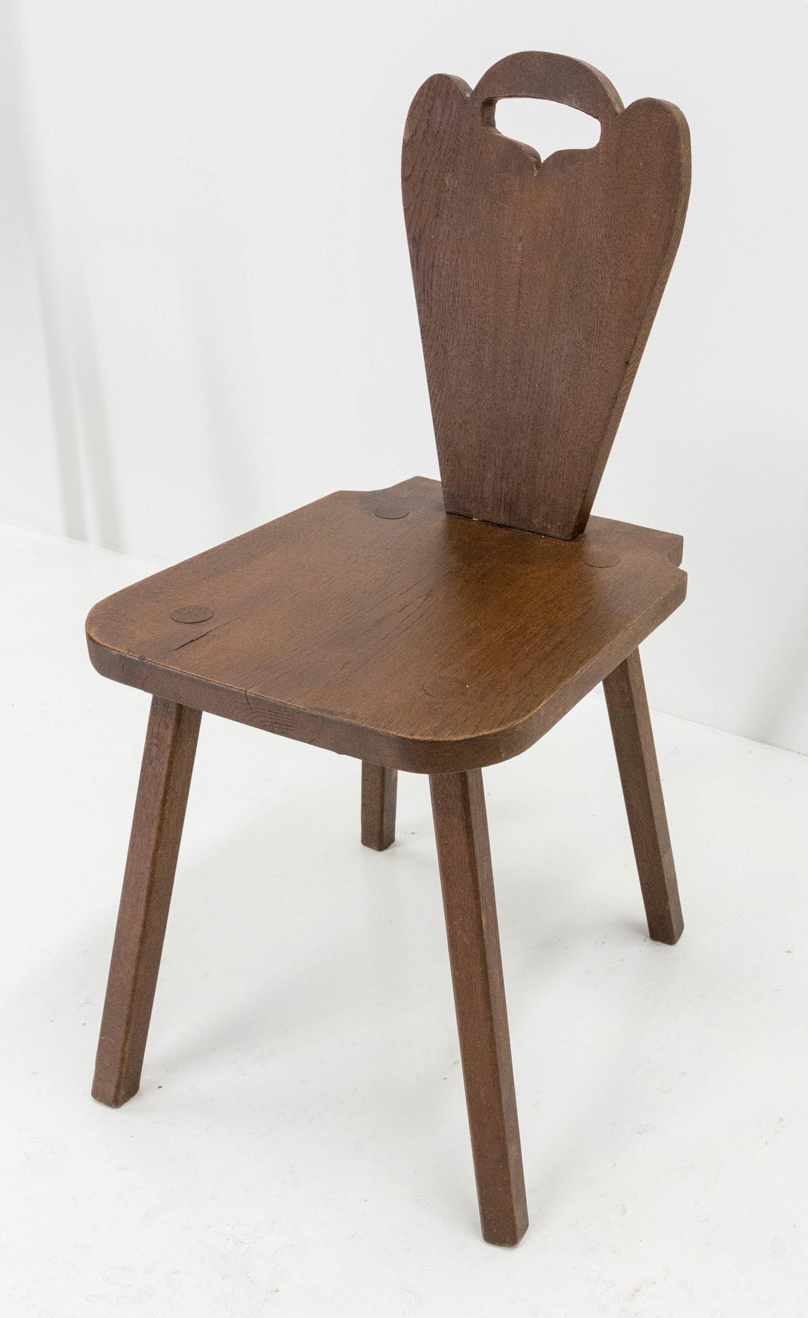 Six Dining Chairs Swiss Alp Escabelles Oak Brutalist Style, French 1950 1