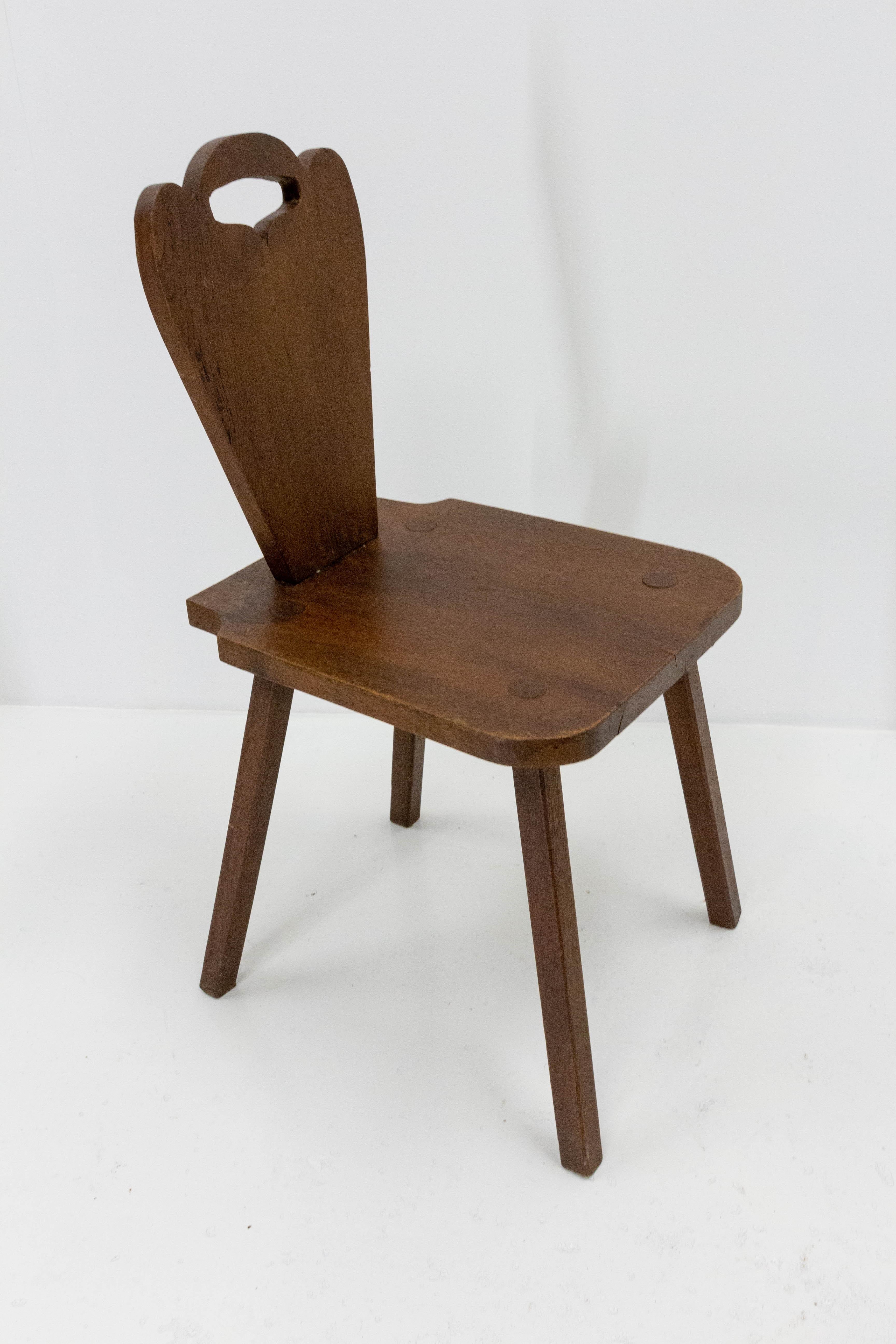 Six Dining Chairs Swiss Alp Escabelles Oak Brutalist Style, French 1950 2