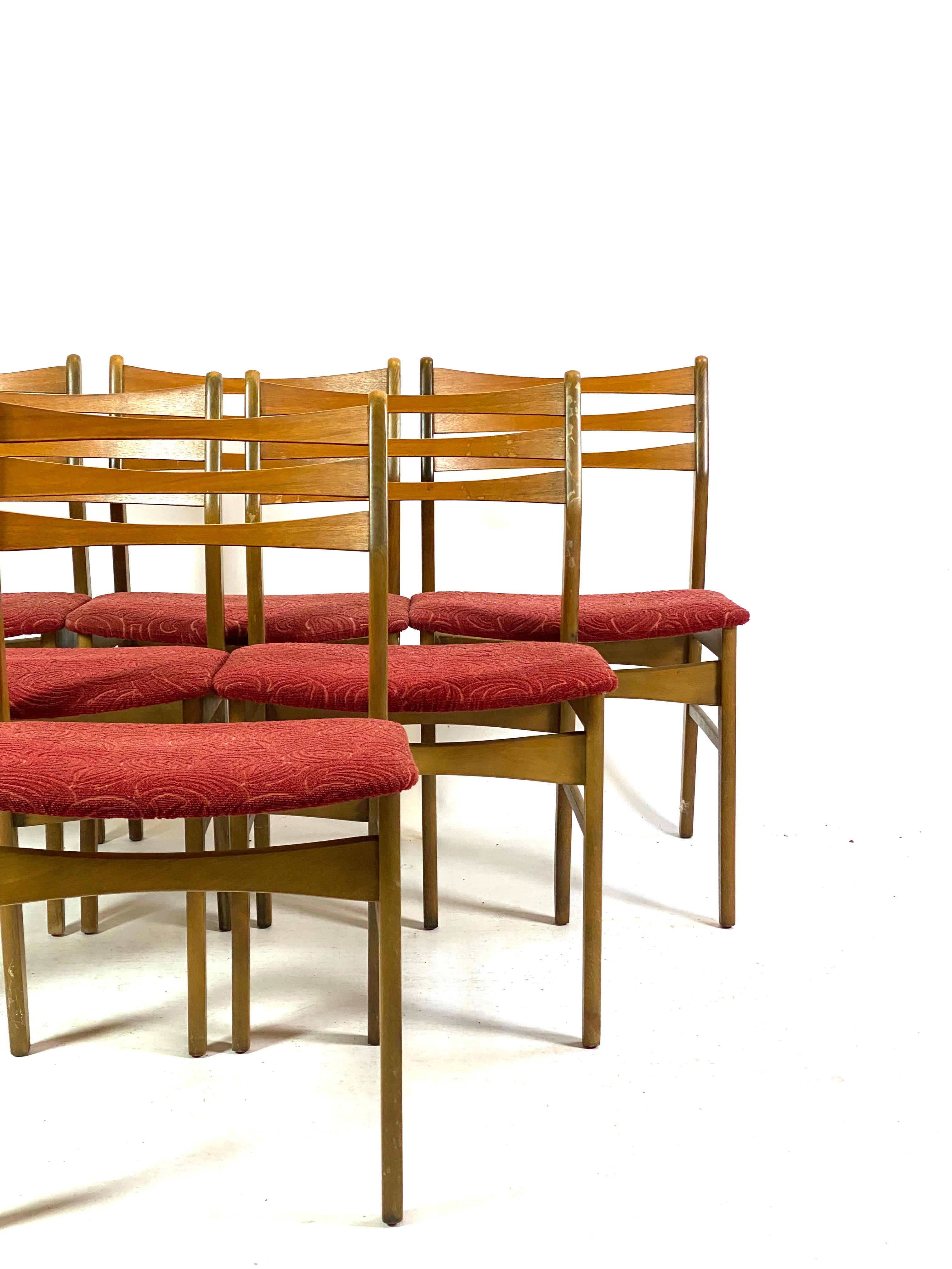 Scandinavian Modern Six Dining Room Chairs in Dark Polished Wood of Danish Design, 1960s