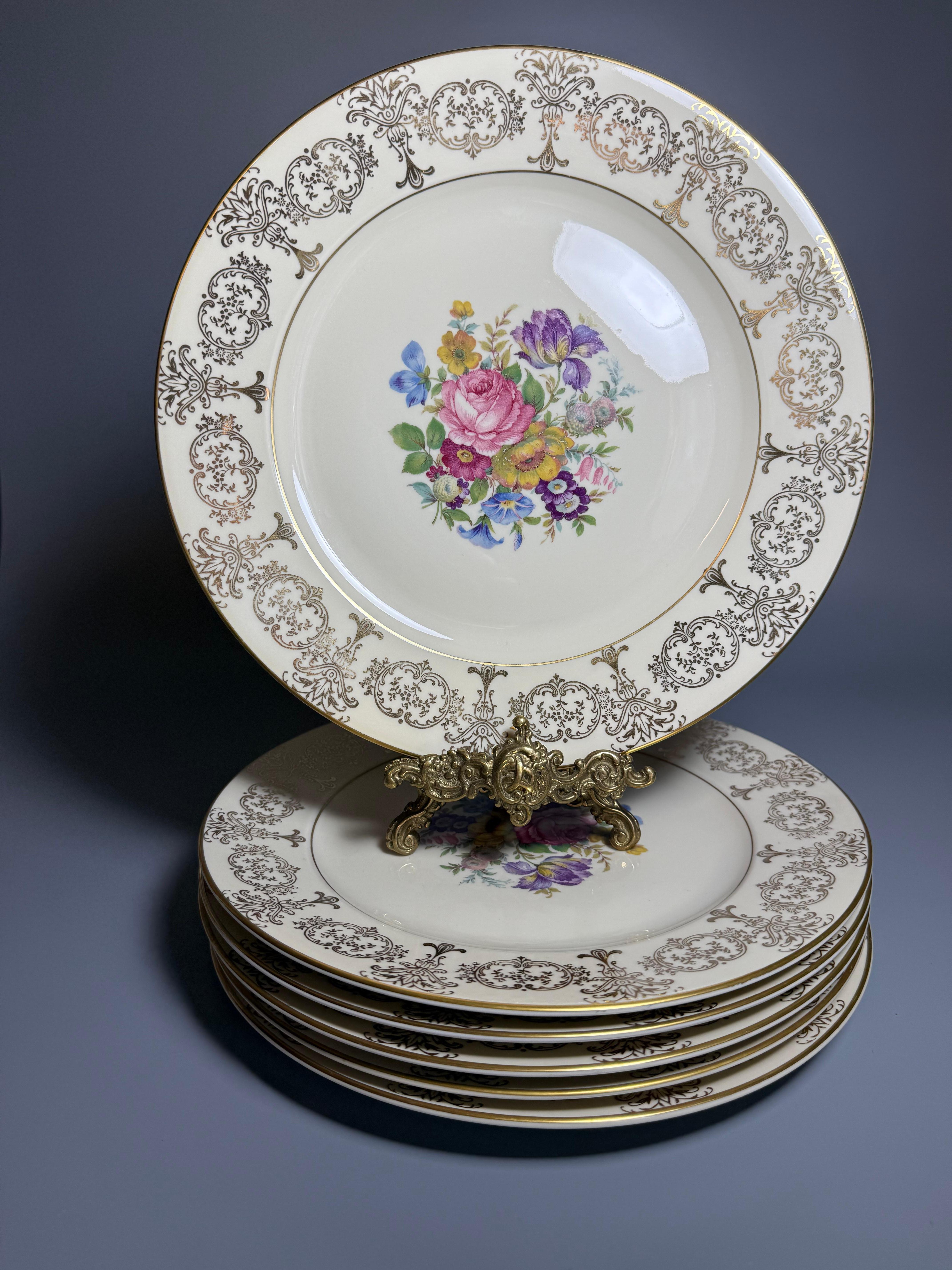 Six Dinner Plates Rosenthal Germany Flowers Gilts For Sale 8