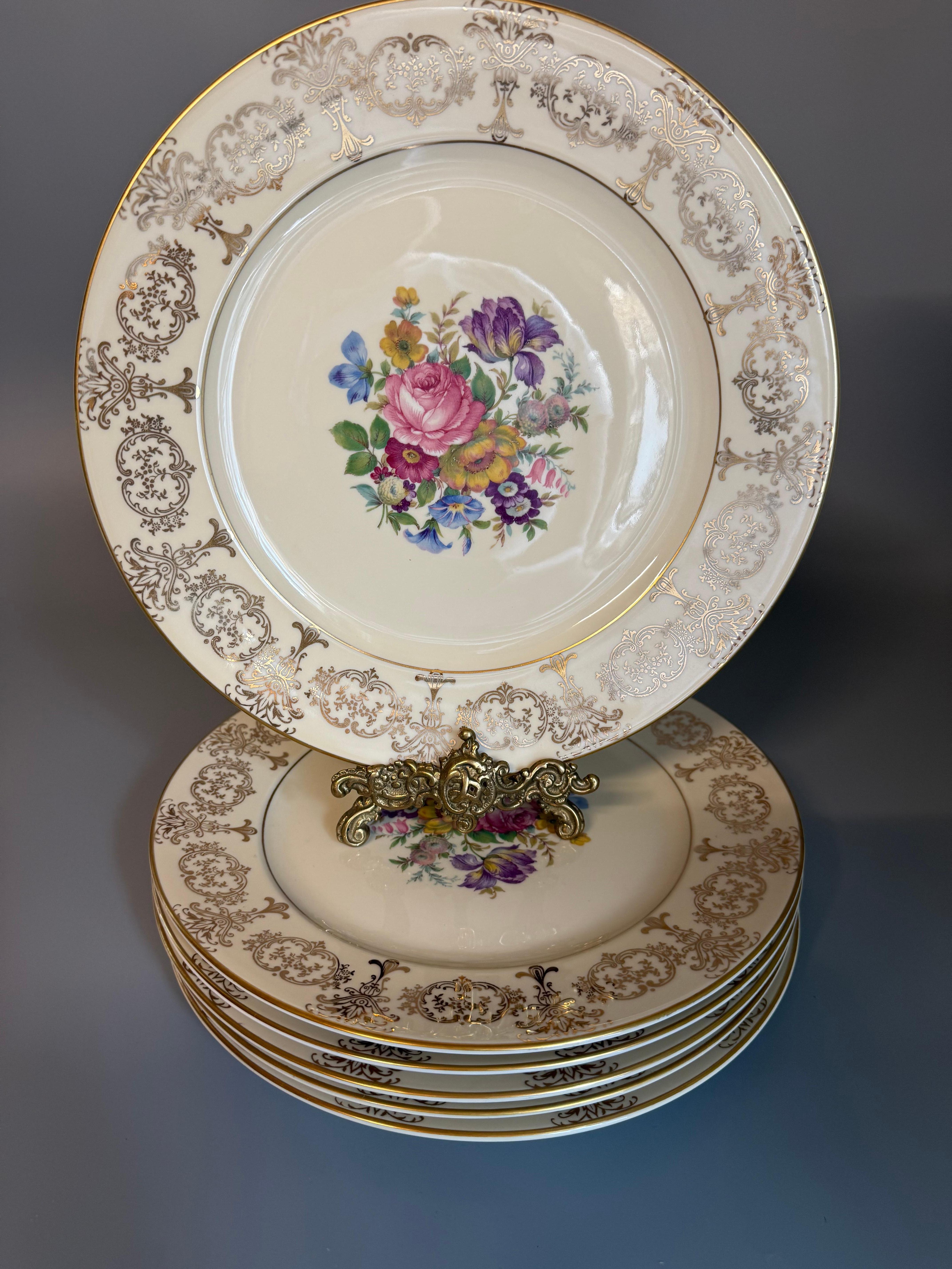 Six Dinner Plates Rosenthal Germany Flowers Gilts For Sale 11