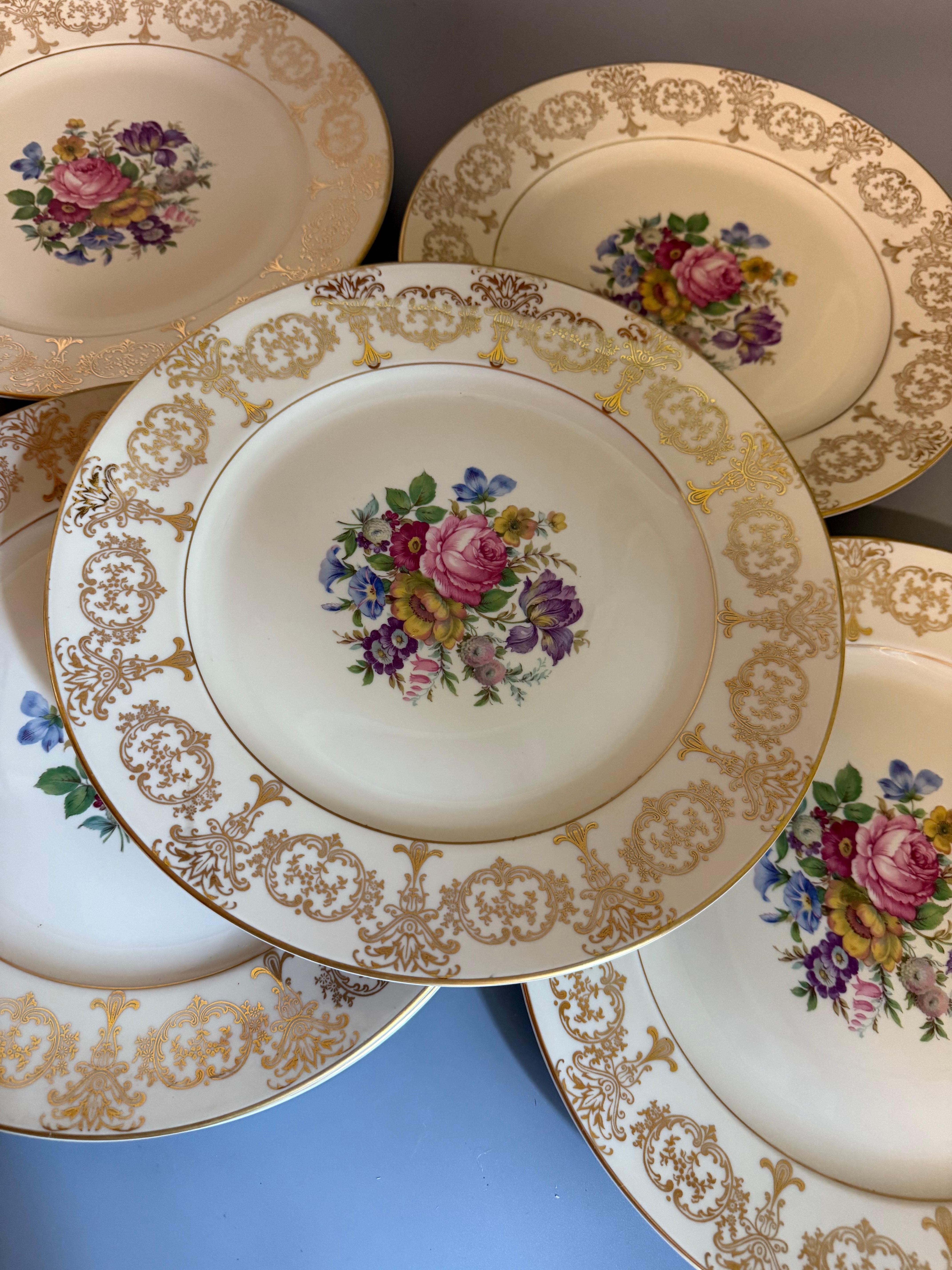 Six Dinner Plates Rosenthal Germany Flowers Gilts For Sale 13