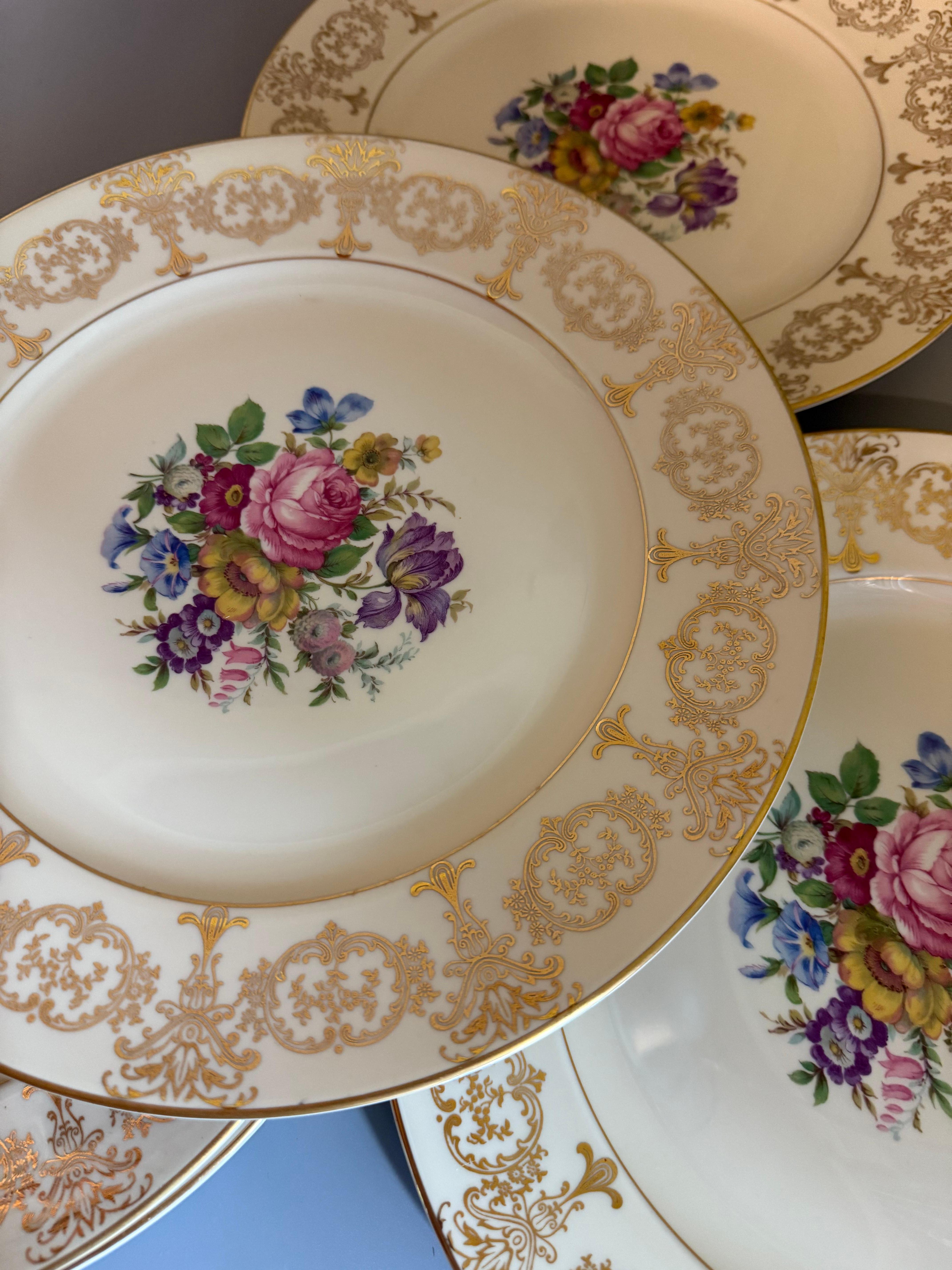 Six Dinner Plates Rosenthal Germany Flowers Gilts For Sale 14