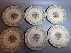 Six Dinner Plates Rosenthal Germany Flowers Gilts