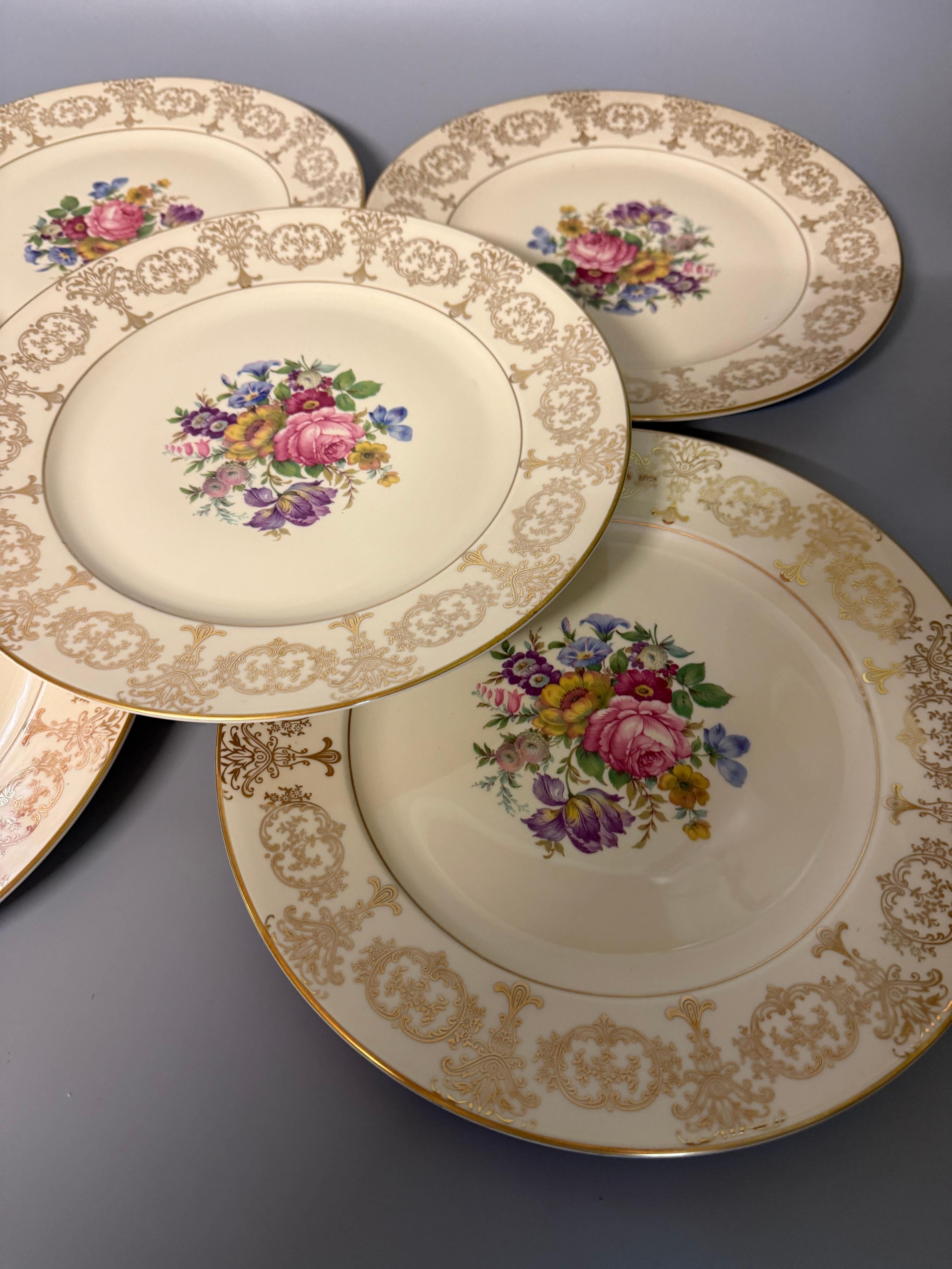 Mid-20th Century Six Dinner Plates Rosenthal Germany Flowers Gilts For Sale