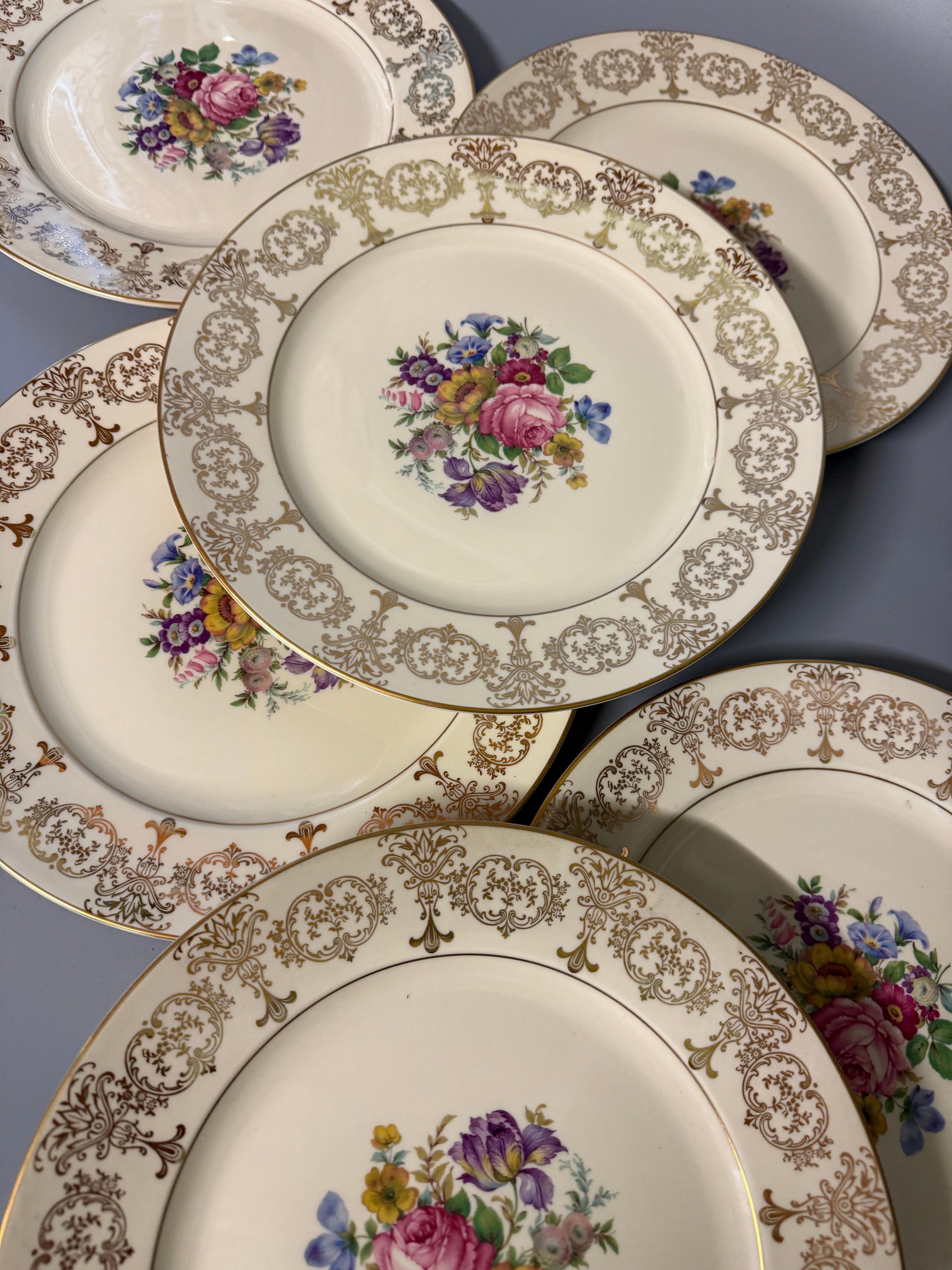 Porcelain Six Dinner Plates Rosenthal Germany Flowers Gilts For Sale