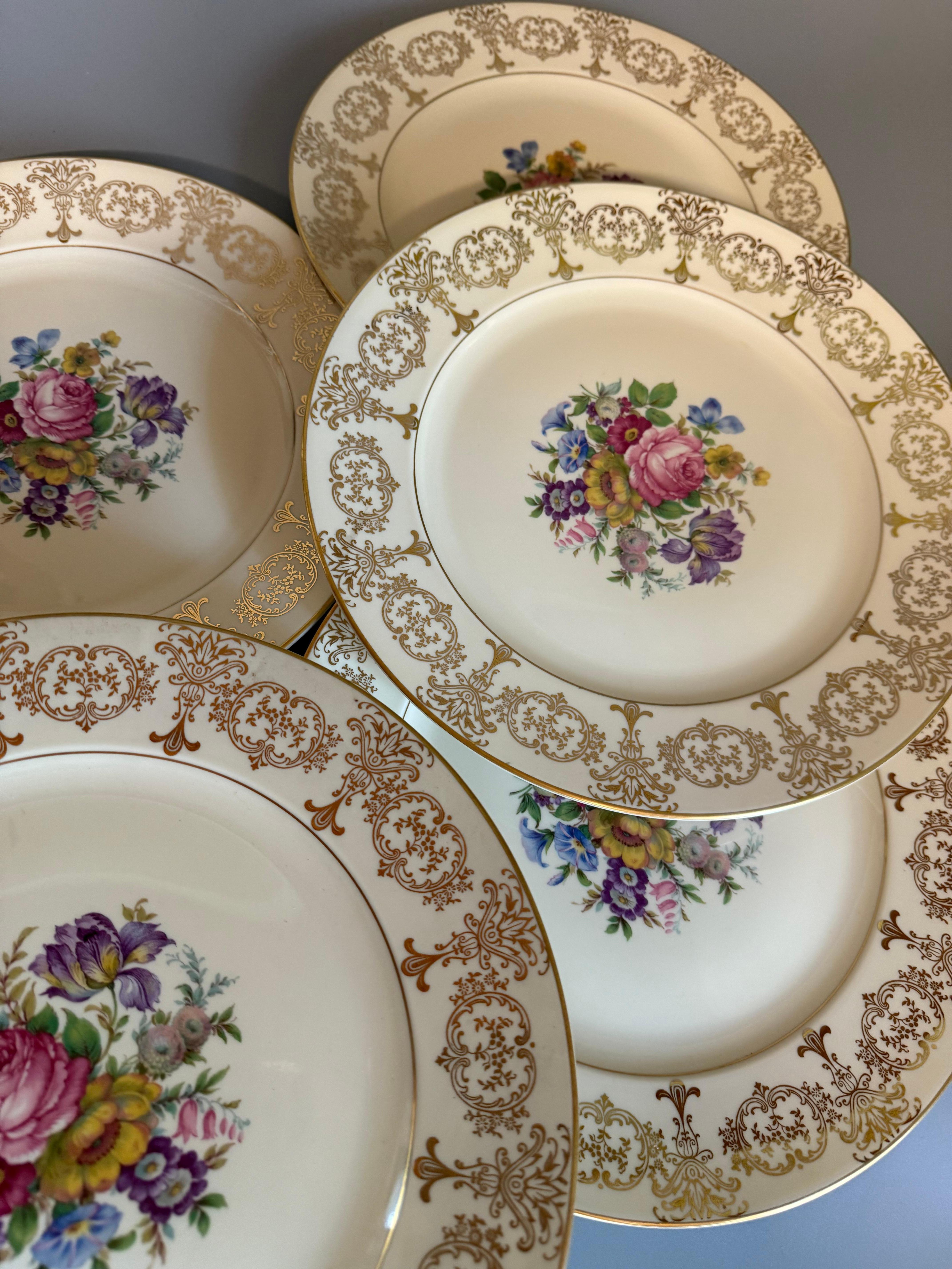 Six Dinner Plates Rosenthal Germany Flowers Gilts For Sale 1