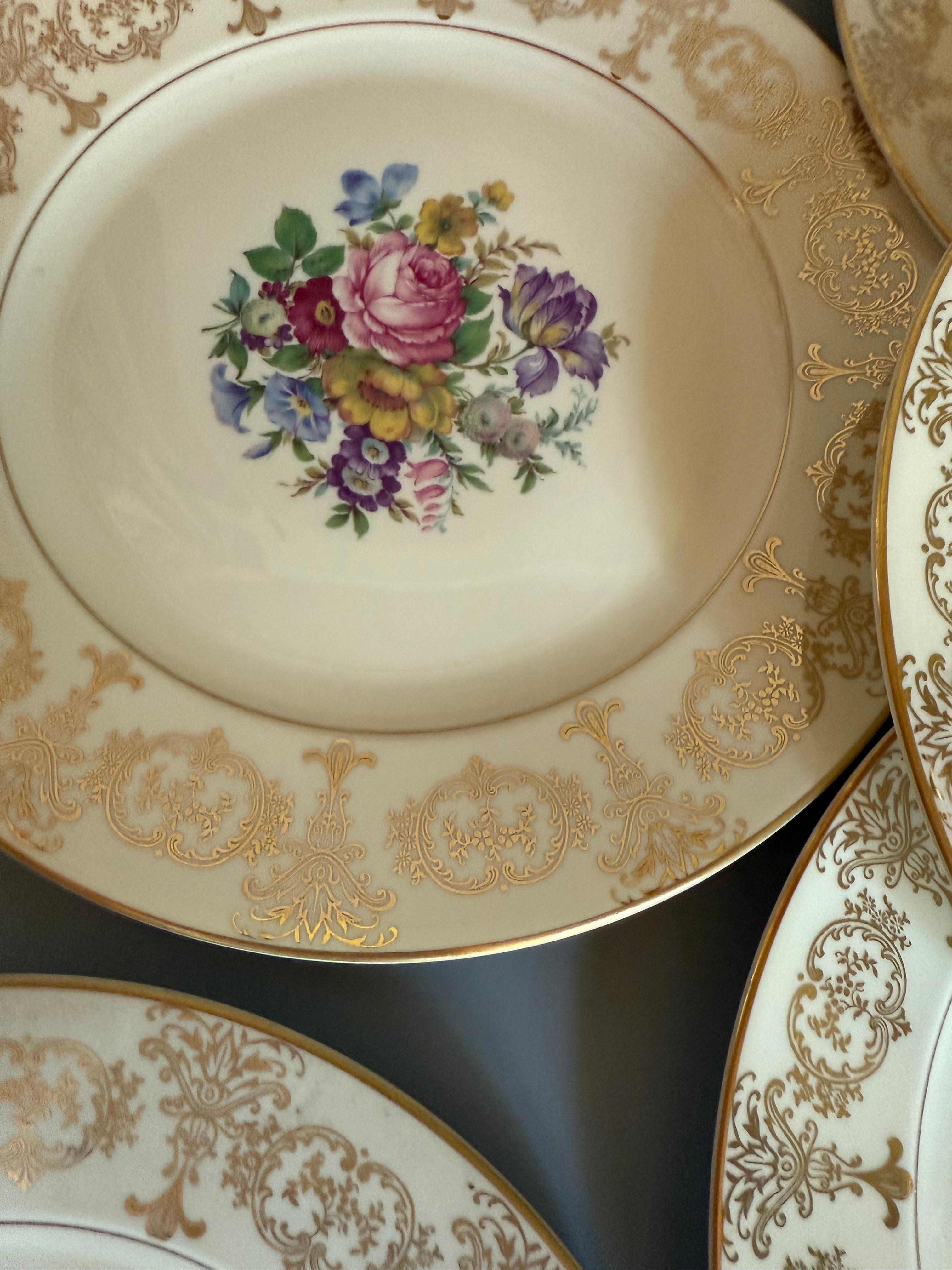 Six Dinner Plates Rosenthal Germany Flowers Gilts For Sale 2