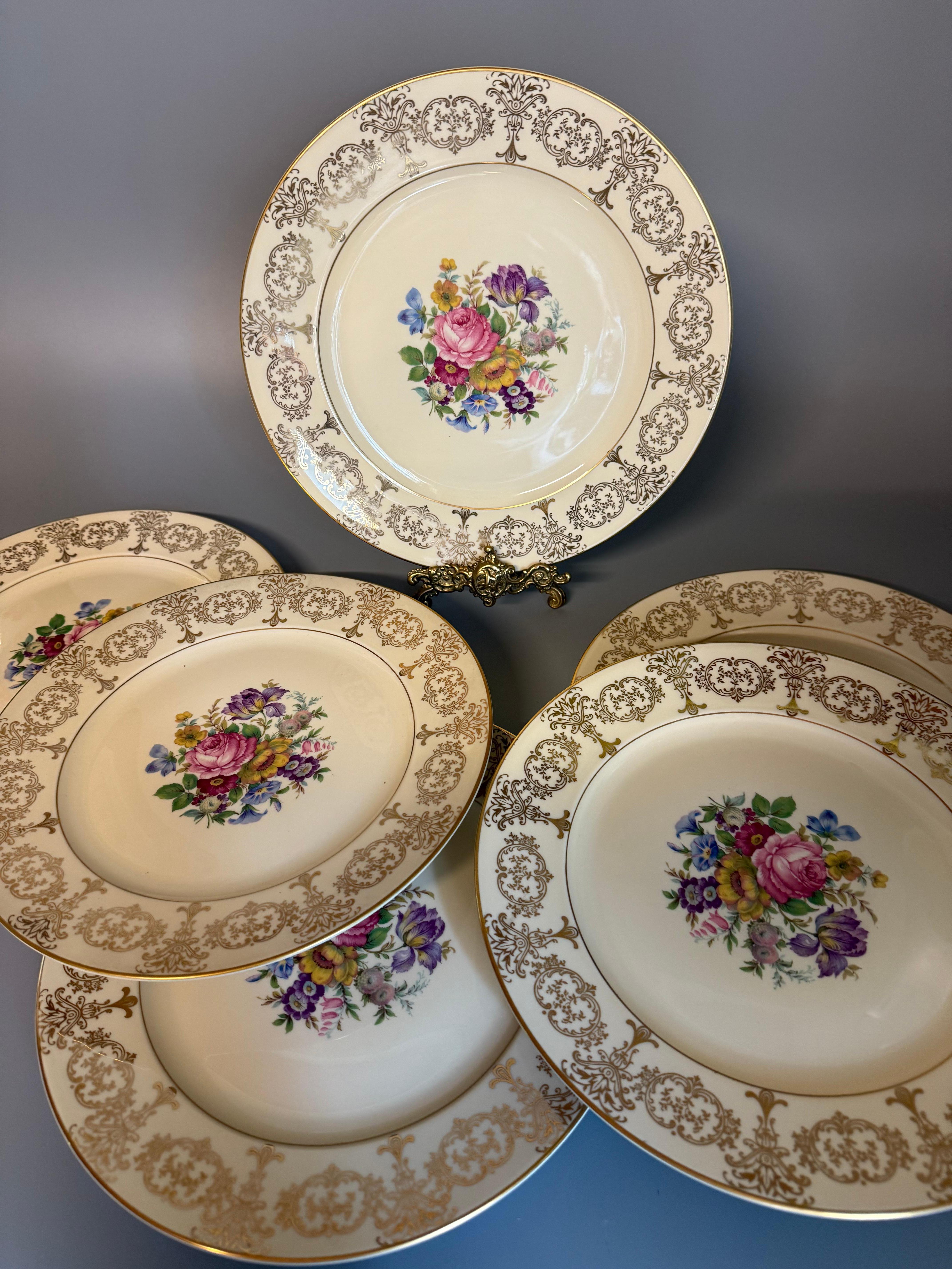 Six Dinner Plates Rosenthal Germany Flowers Gilts For Sale 3